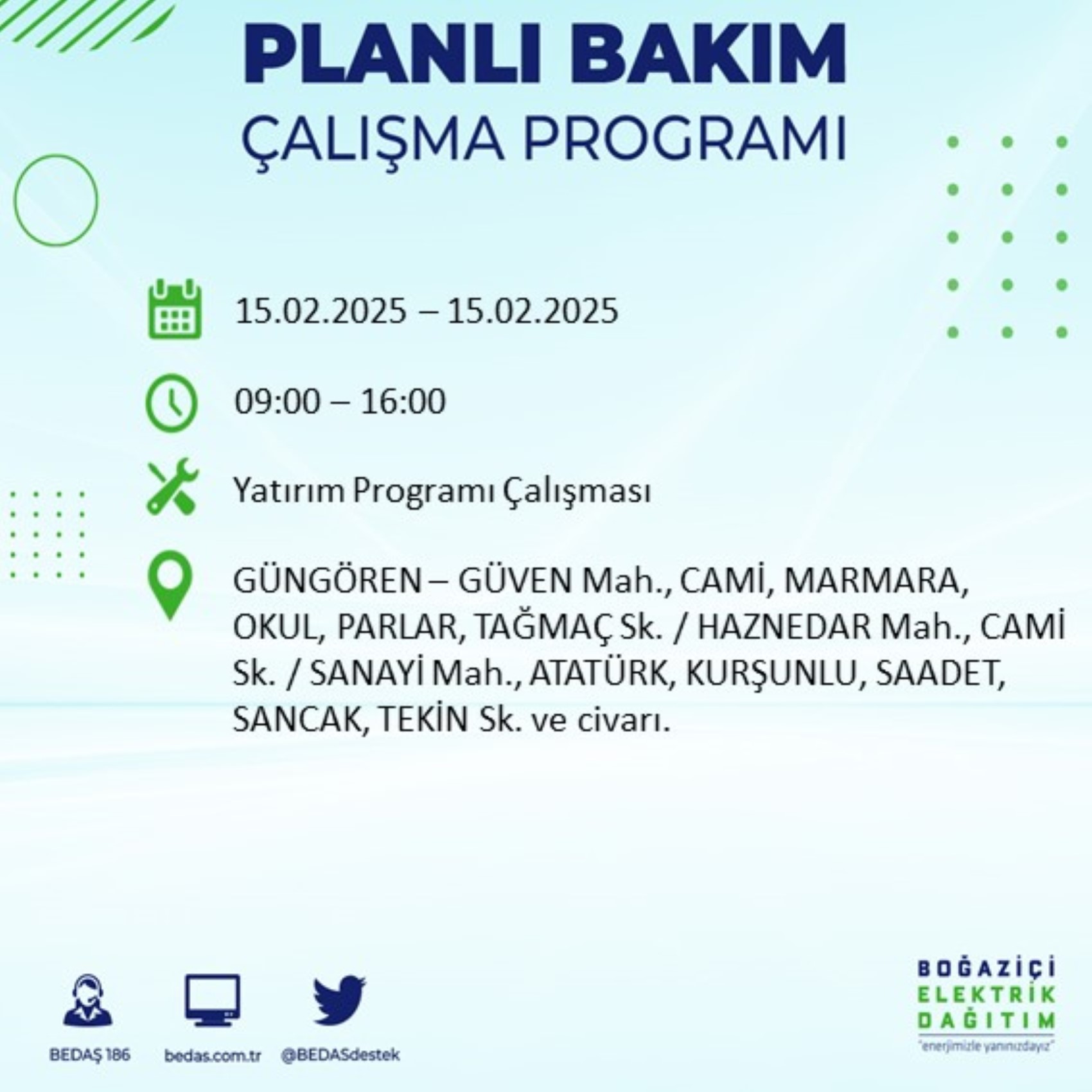 BEDAŞ açıkladı... İstanbul'da elektrik kesintisi: 15 Şubat'ta hangi mahalleler etkilenecek?