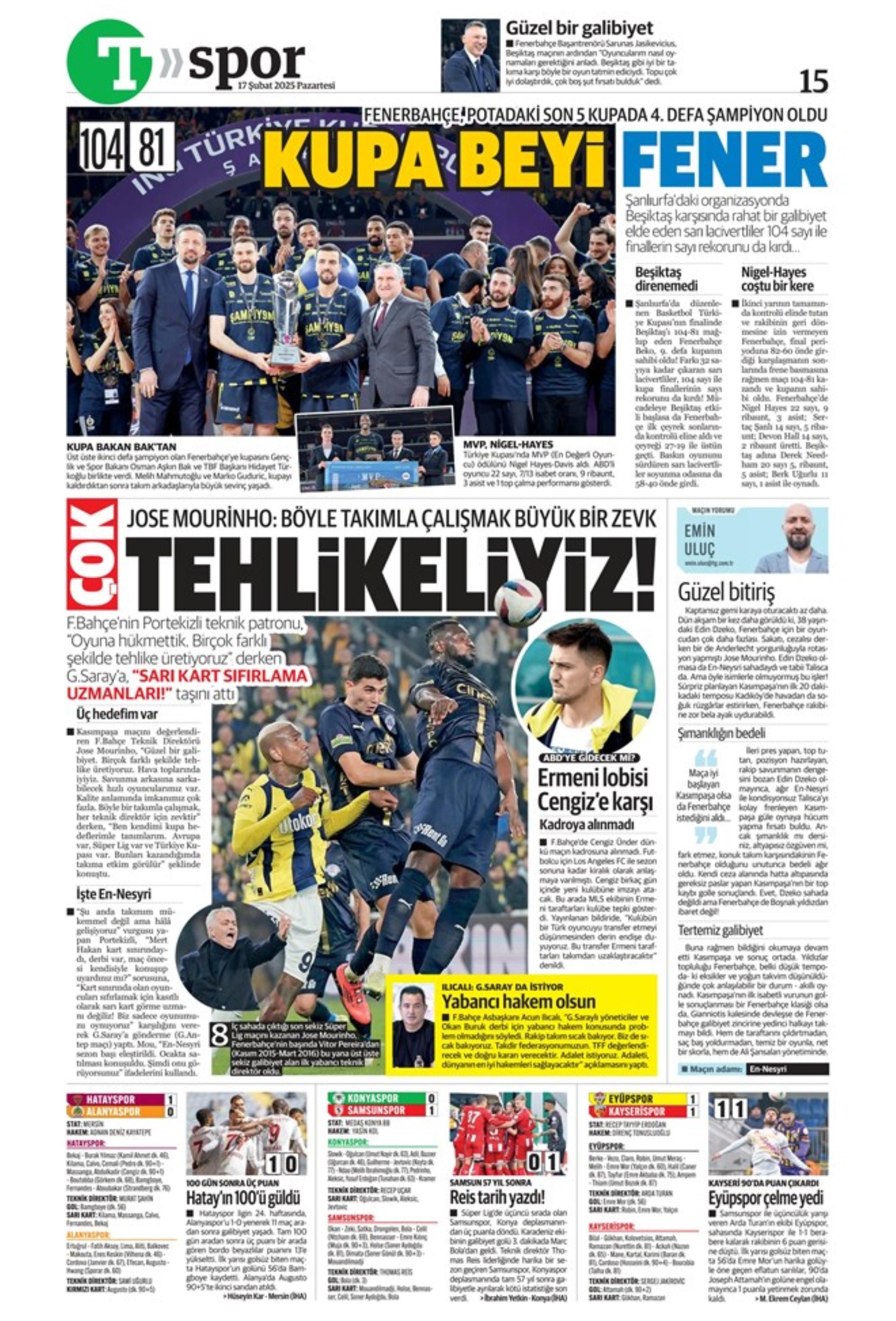 Sporda günün manşetleri... Fenerbahçe doludizgin: Okan Buruk'tan derbi öncesi revizyon kararı