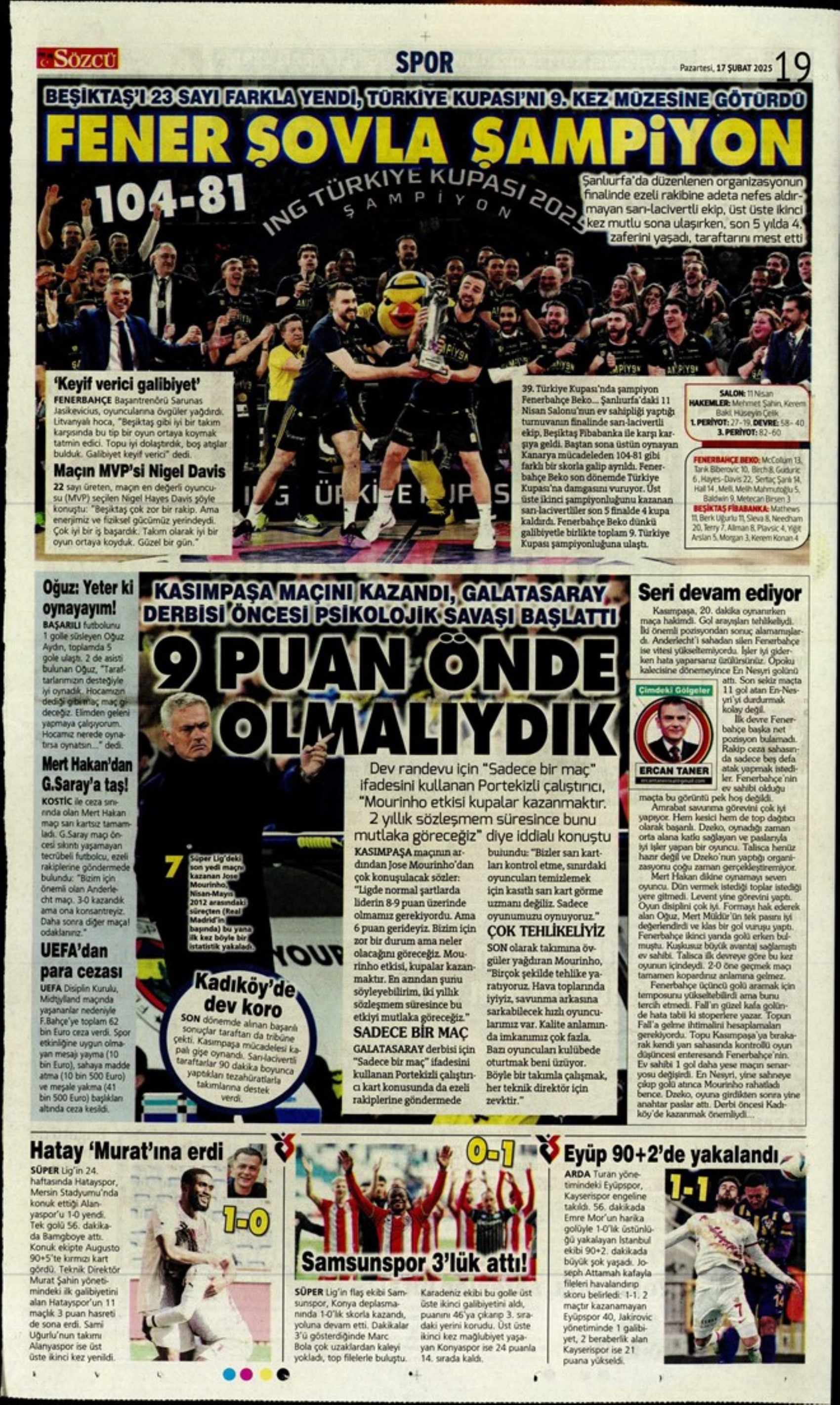 Sporda günün manşetleri... Fenerbahçe doludizgin: Okan Buruk'tan derbi öncesi revizyon kararı