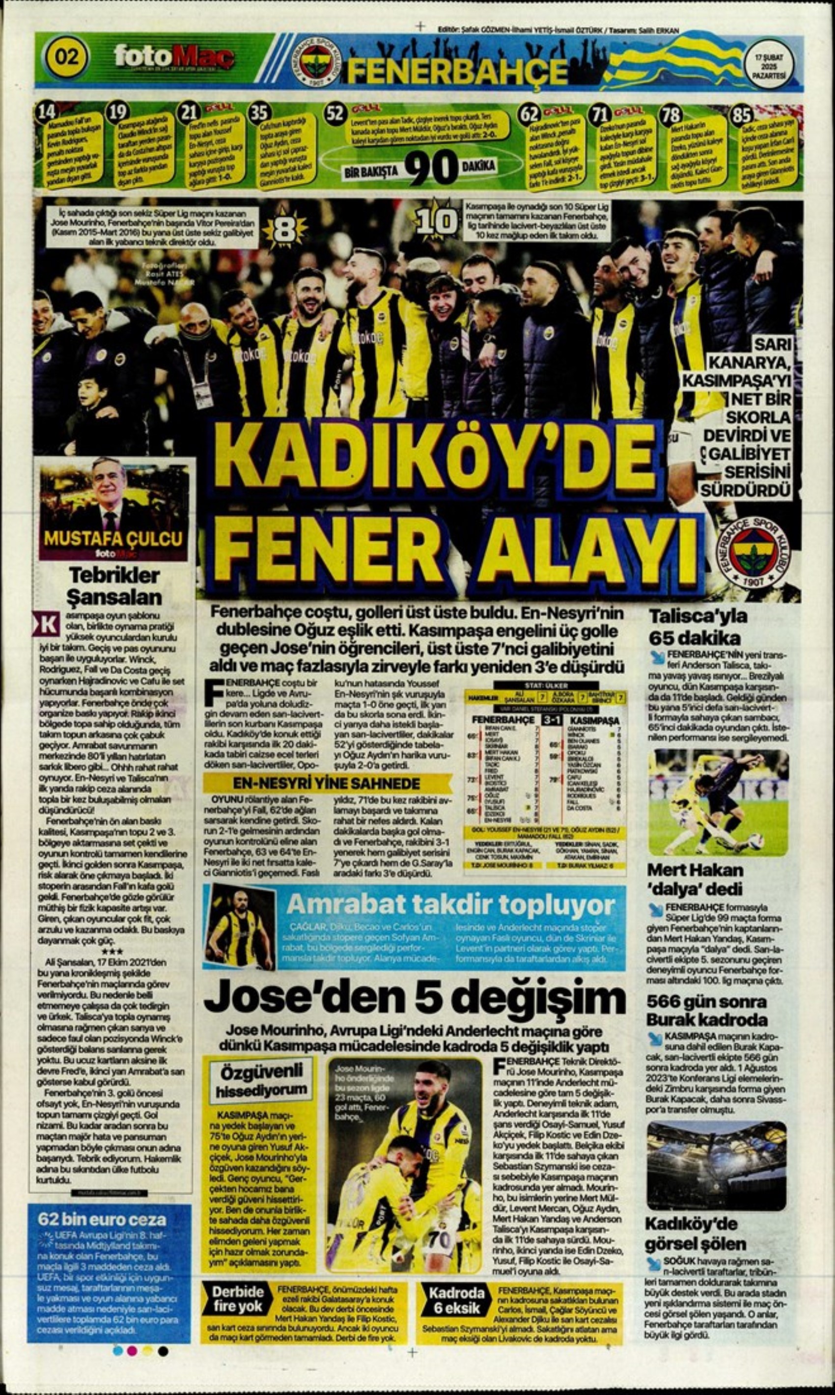 Sporda günün manşetleri... Fenerbahçe doludizgin: Okan Buruk'tan derbi öncesi revizyon kararı