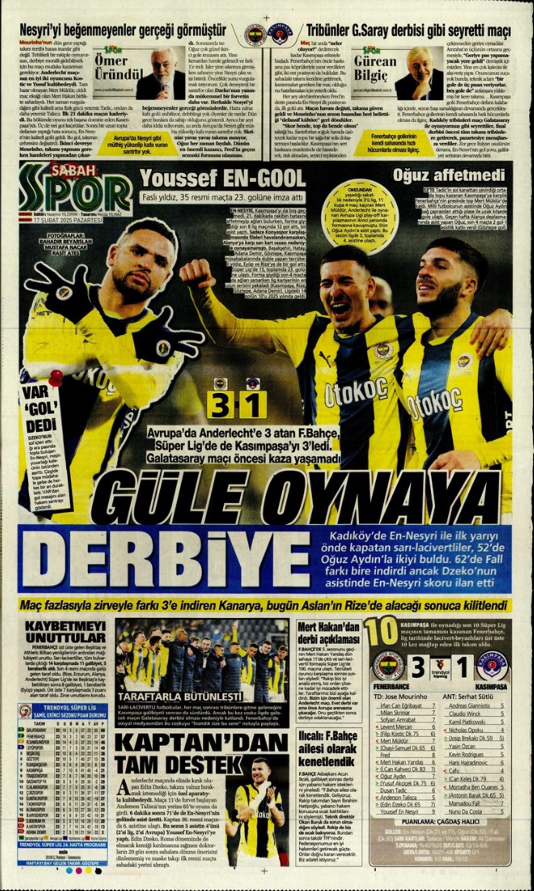 Sporda günün manşetleri... Fenerbahçe doludizgin: Okan Buruk'tan derbi öncesi revizyon kararı