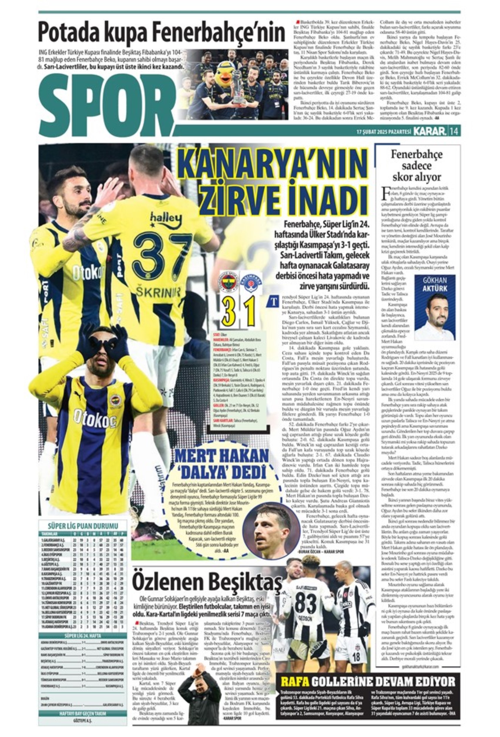 Sporda günün manşetleri... Fenerbahçe doludizgin: Okan Buruk'tan derbi öncesi revizyon kararı