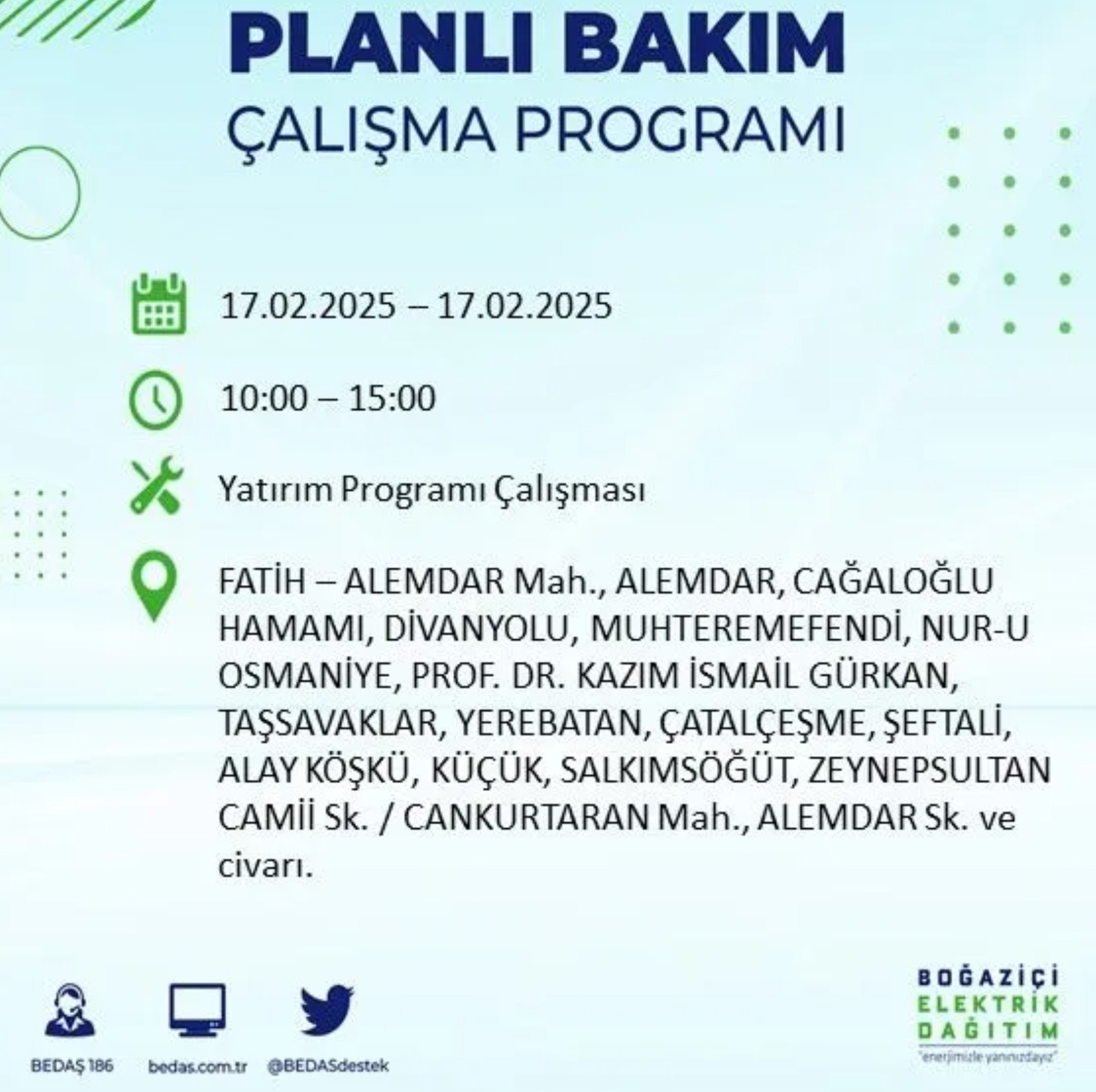 BEDAŞ açıkladı... İstanbul'da elektrik kesintisi: 17 Şubat'ta hangi mahalleler etkilenecek?