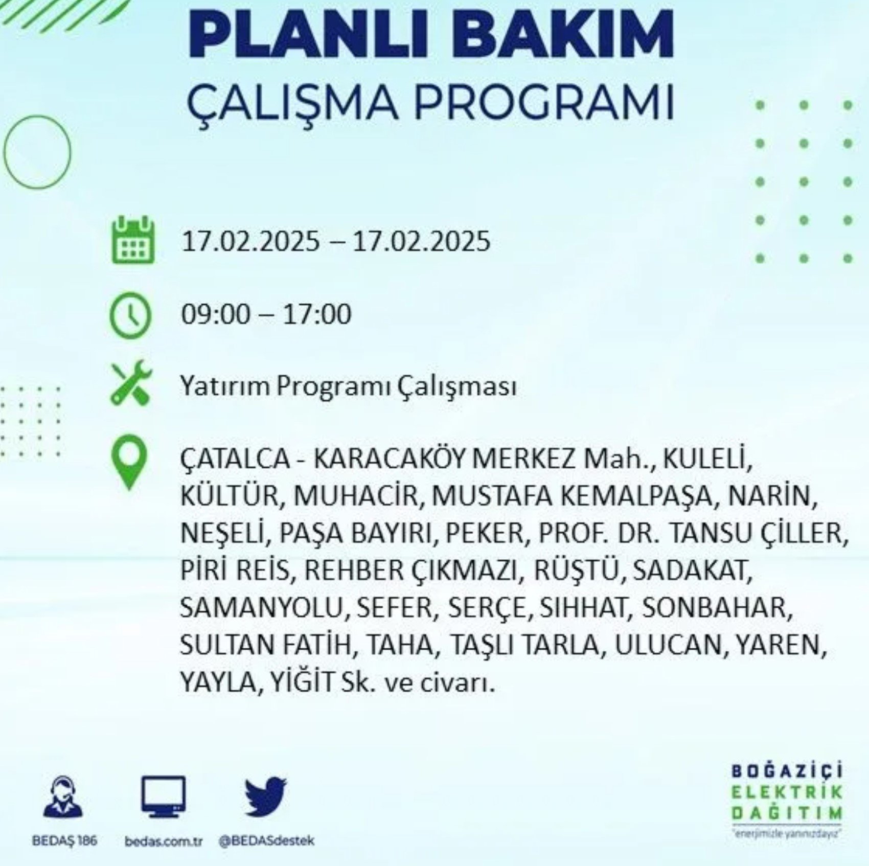 BEDAŞ açıkladı... İstanbul'da elektrik kesintisi: 17 Şubat'ta hangi mahalleler etkilenecek?