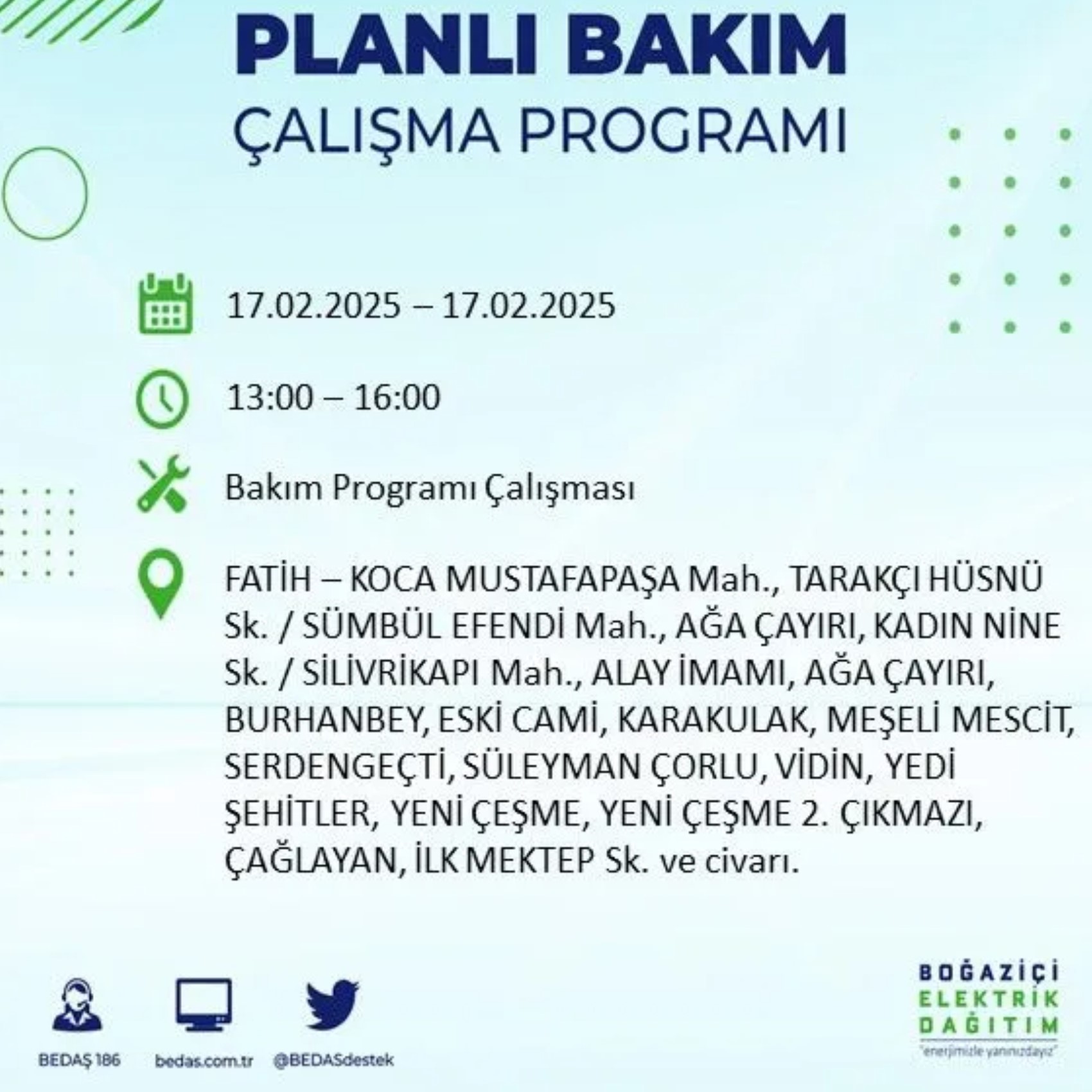 BEDAŞ açıkladı... İstanbul'da elektrik kesintisi: 17 Şubat'ta hangi mahalleler etkilenecek?