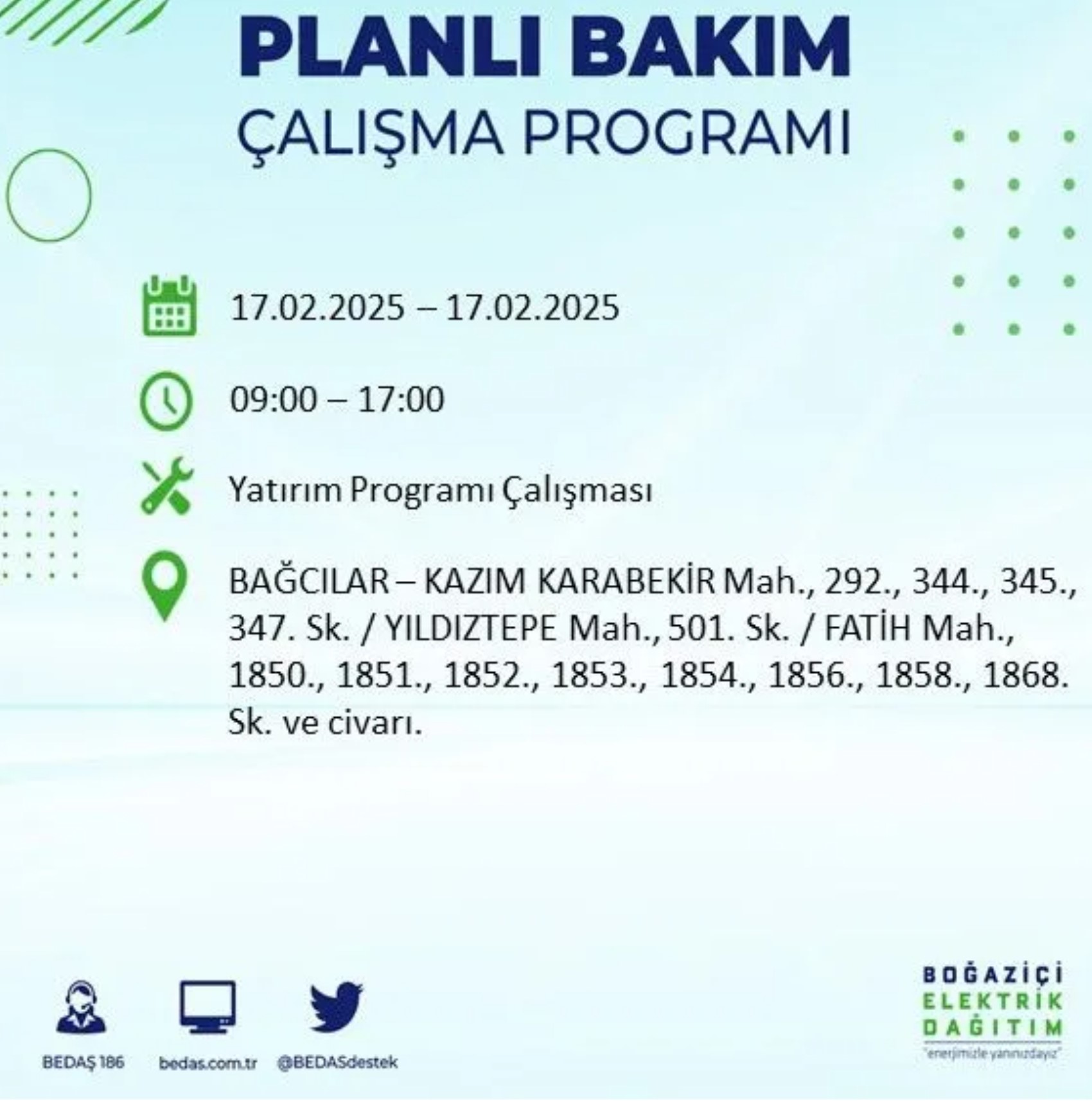 BEDAŞ açıkladı... İstanbul'da elektrik kesintisi: 17 Şubat'ta hangi mahalleler etkilenecek?