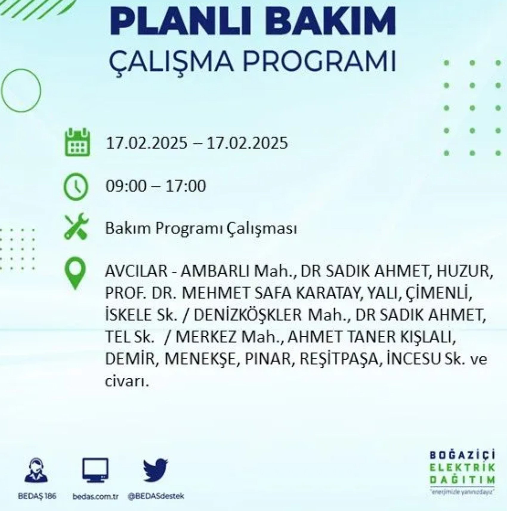 BEDAŞ açıkladı... İstanbul'da elektrik kesintisi: 17 Şubat'ta hangi mahalleler etkilenecek?