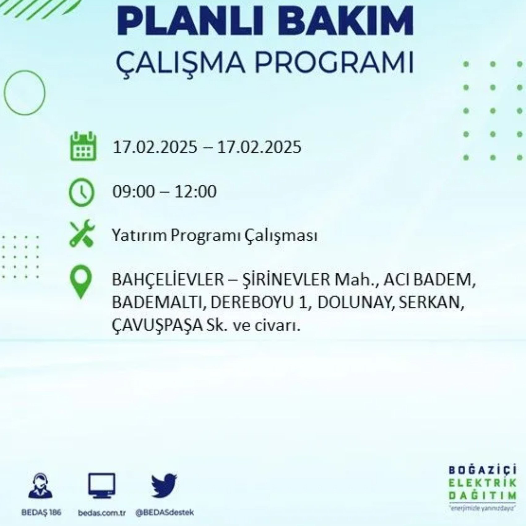 BEDAŞ açıkladı... İstanbul'da elektrik kesintisi: 17 Şubat'ta hangi mahalleler etkilenecek?