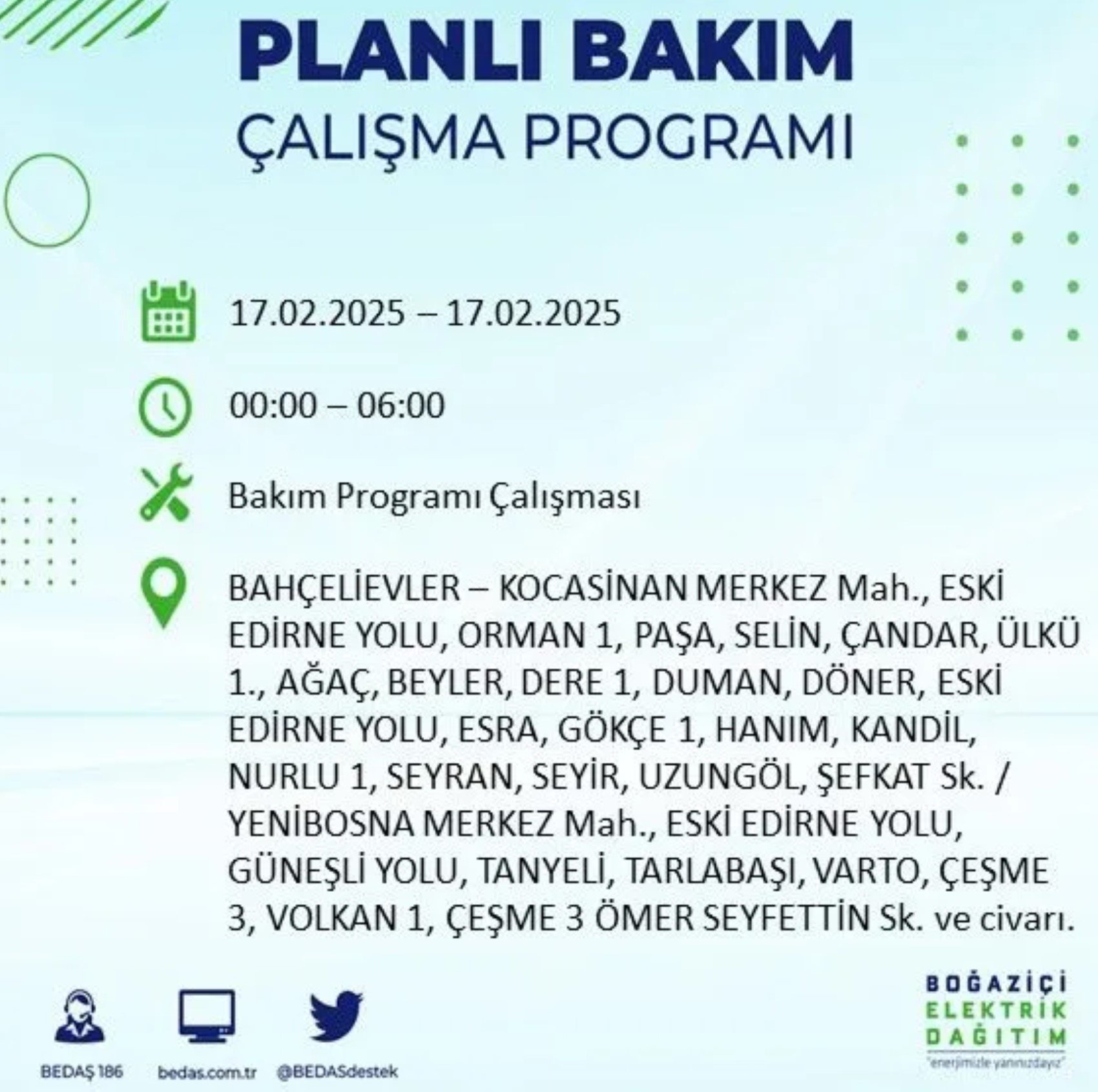 BEDAŞ açıkladı... İstanbul'da elektrik kesintisi: 17 Şubat'ta hangi mahalleler etkilenecek?