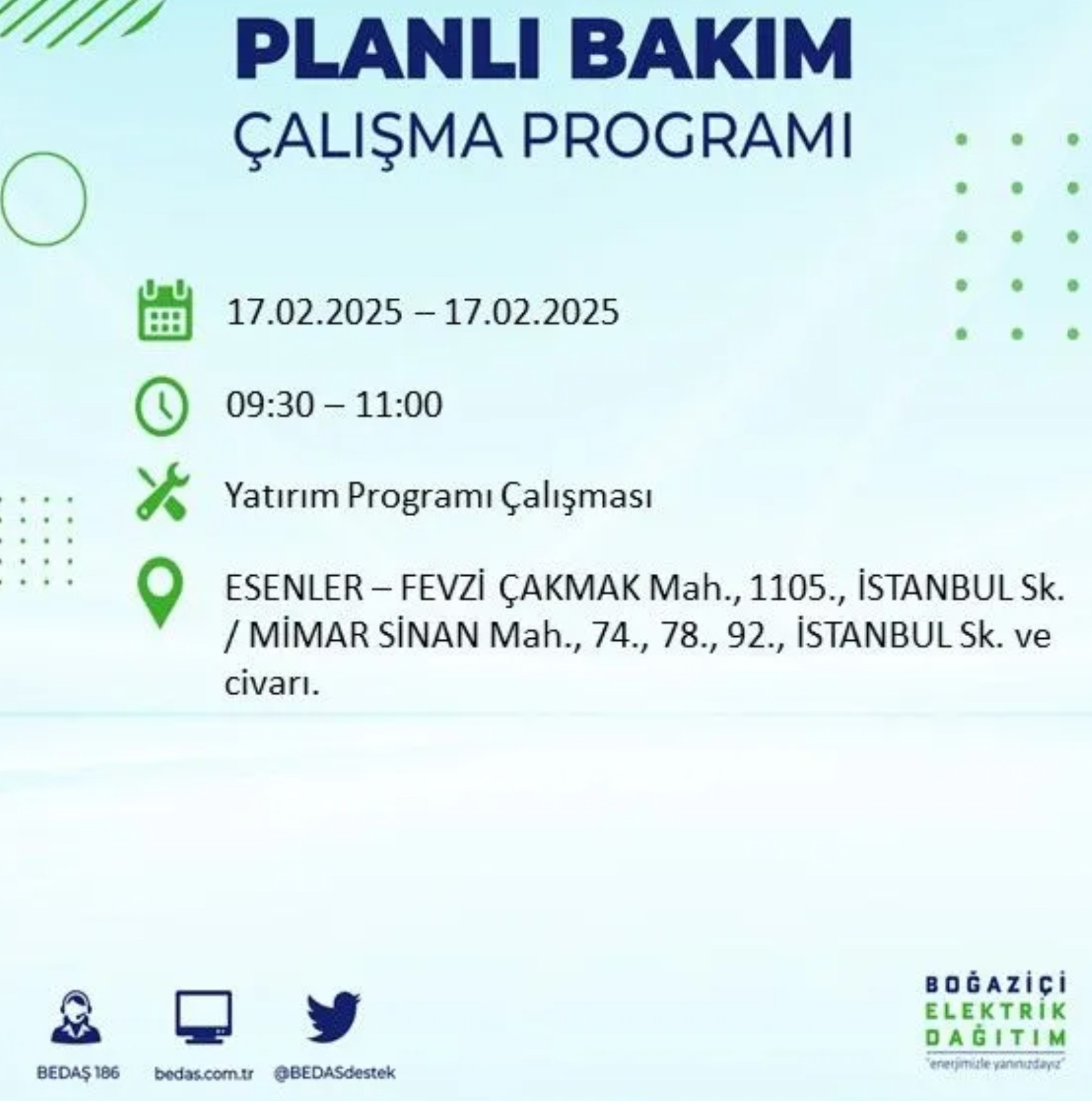 BEDAŞ açıkladı... İstanbul'da elektrik kesintisi: 17 Şubat'ta hangi mahalleler etkilenecek?