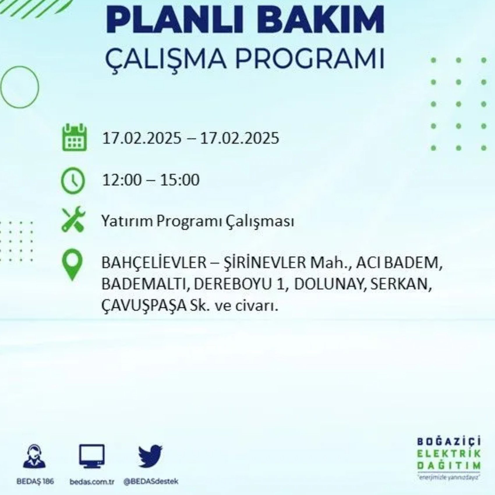 BEDAŞ açıkladı... İstanbul'da elektrik kesintisi: 17 Şubat'ta hangi mahalleler etkilenecek?