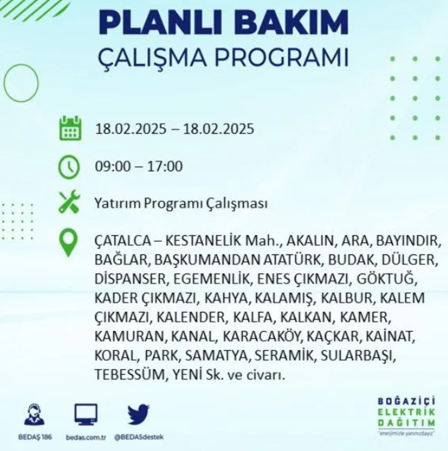 BEDAŞ açıkladı... İstanbul'da elektrik kesintisi: 18 Şubat'ta hangi mahalleler etkilenecek?