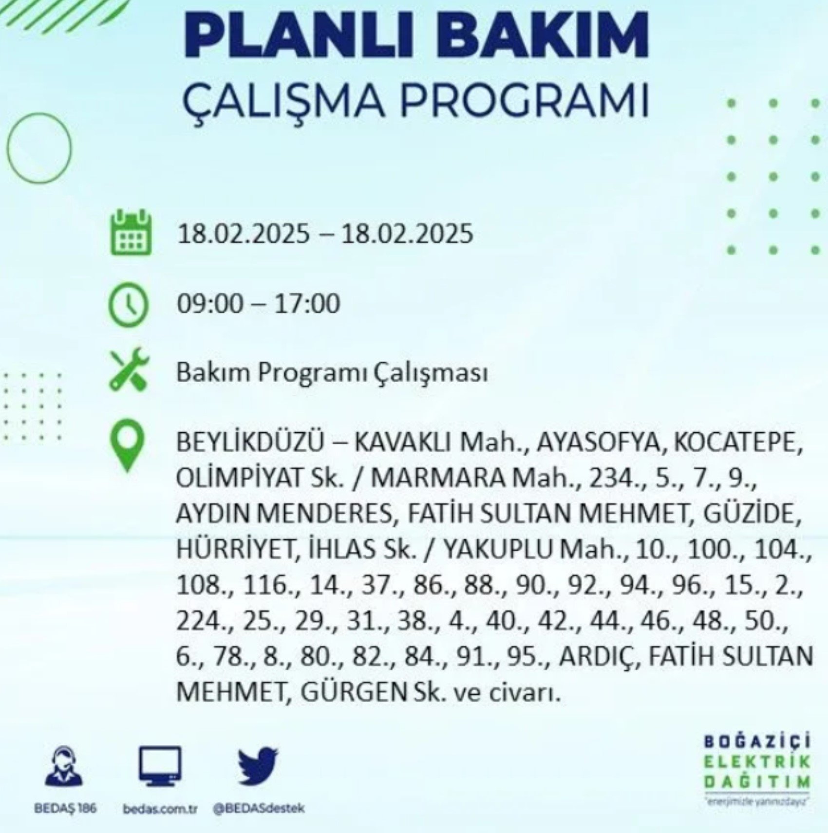 BEDAŞ açıkladı... İstanbul'da elektrik kesintisi: 18 Şubat'ta hangi mahalleler etkilenecek?