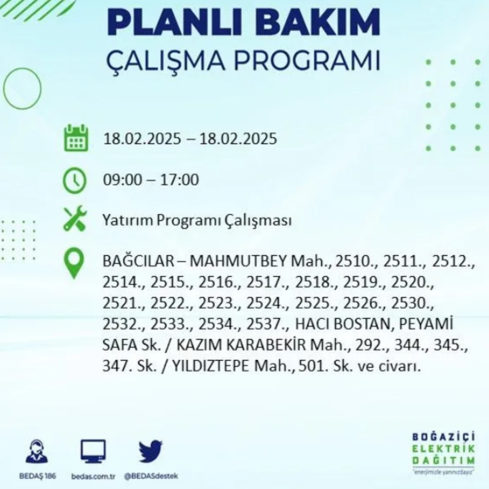 BEDAŞ açıkladı... İstanbul'da elektrik kesintisi: 18 Şubat'ta hangi mahalleler etkilenecek?