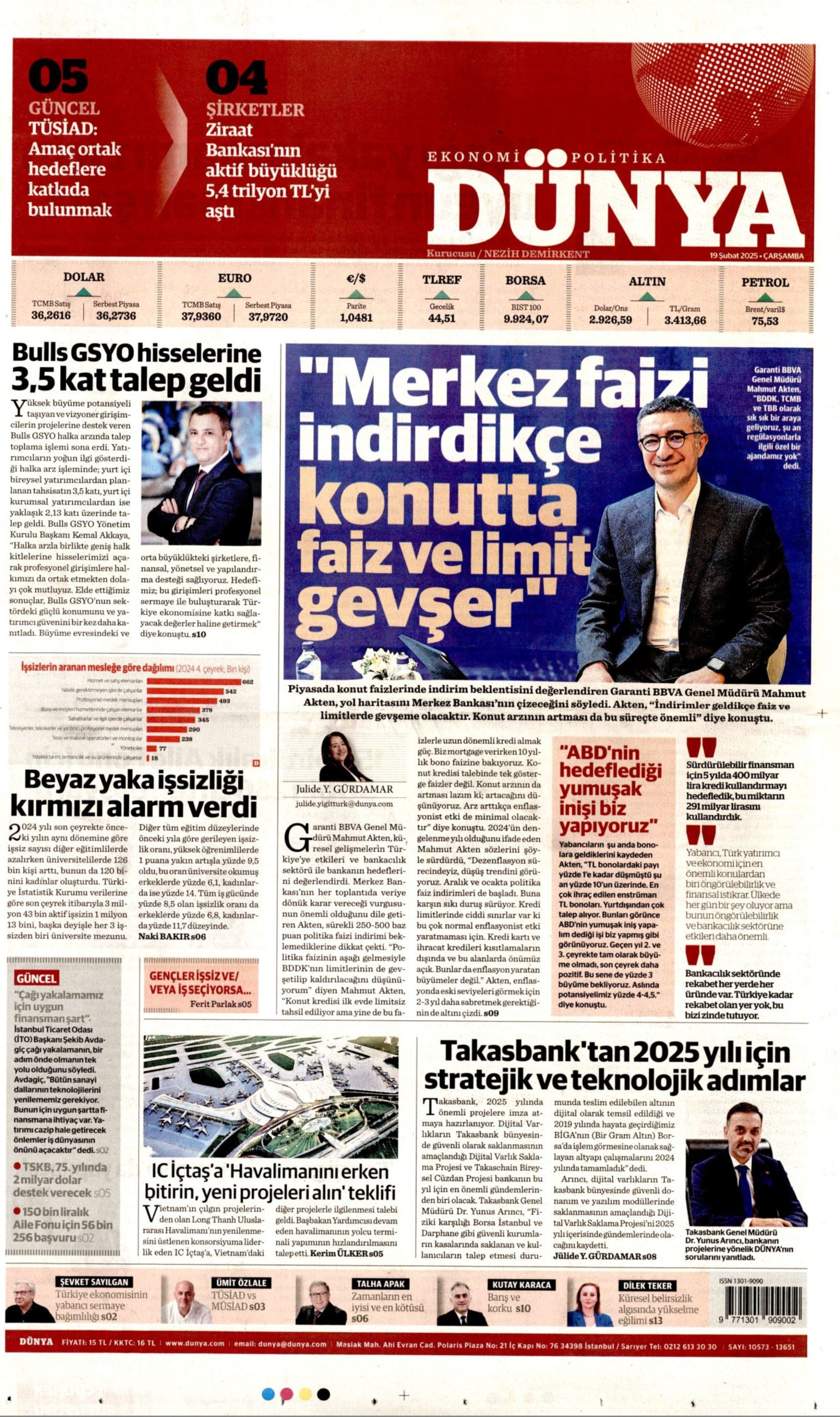 19 Şubat 2025 gazete manşetleri