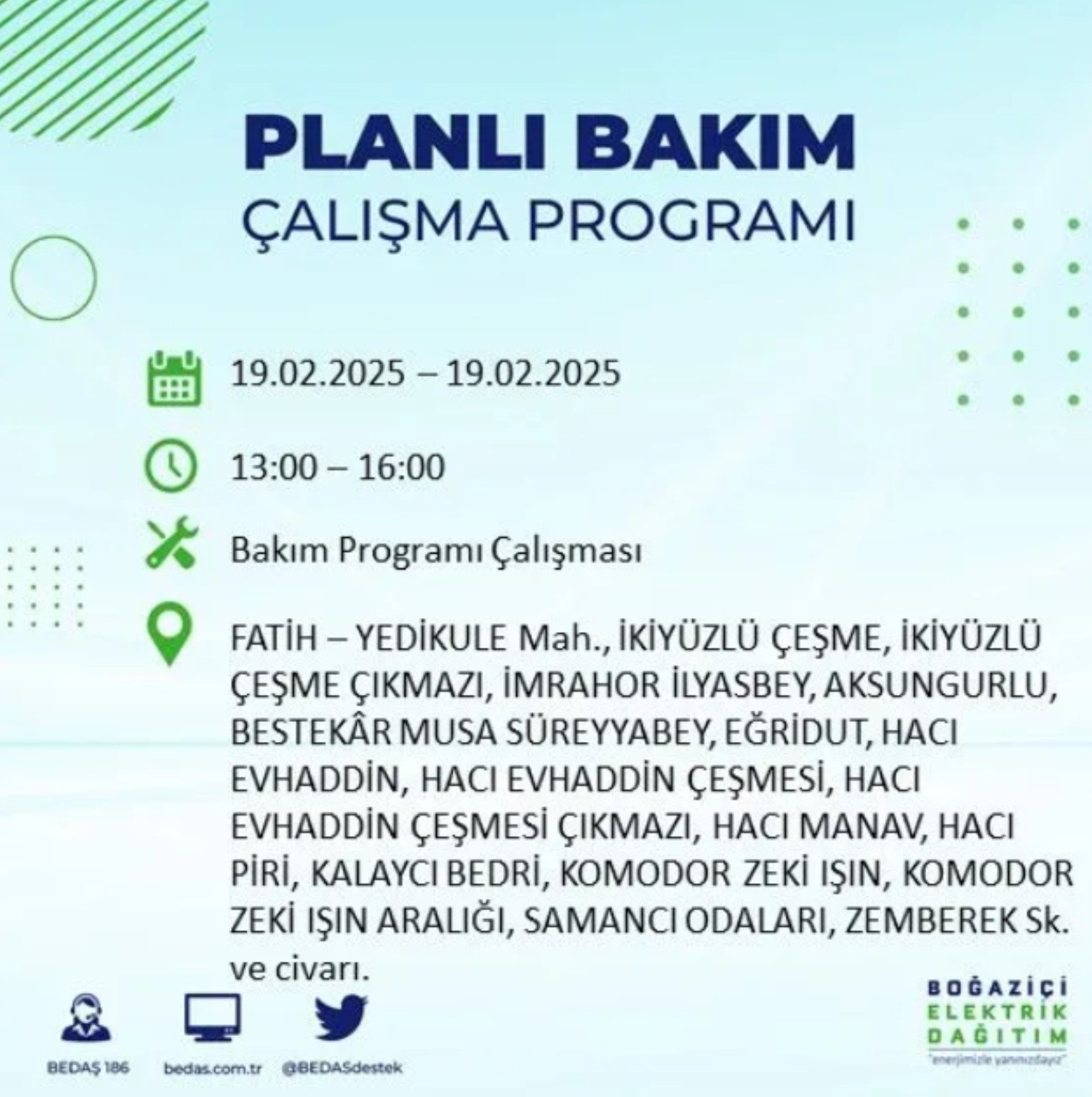 BEDAŞ açıkladı... İstanbul'da elektrik kesintisi: 19 Şubat'ta hangi mahalleler etkilenecek?