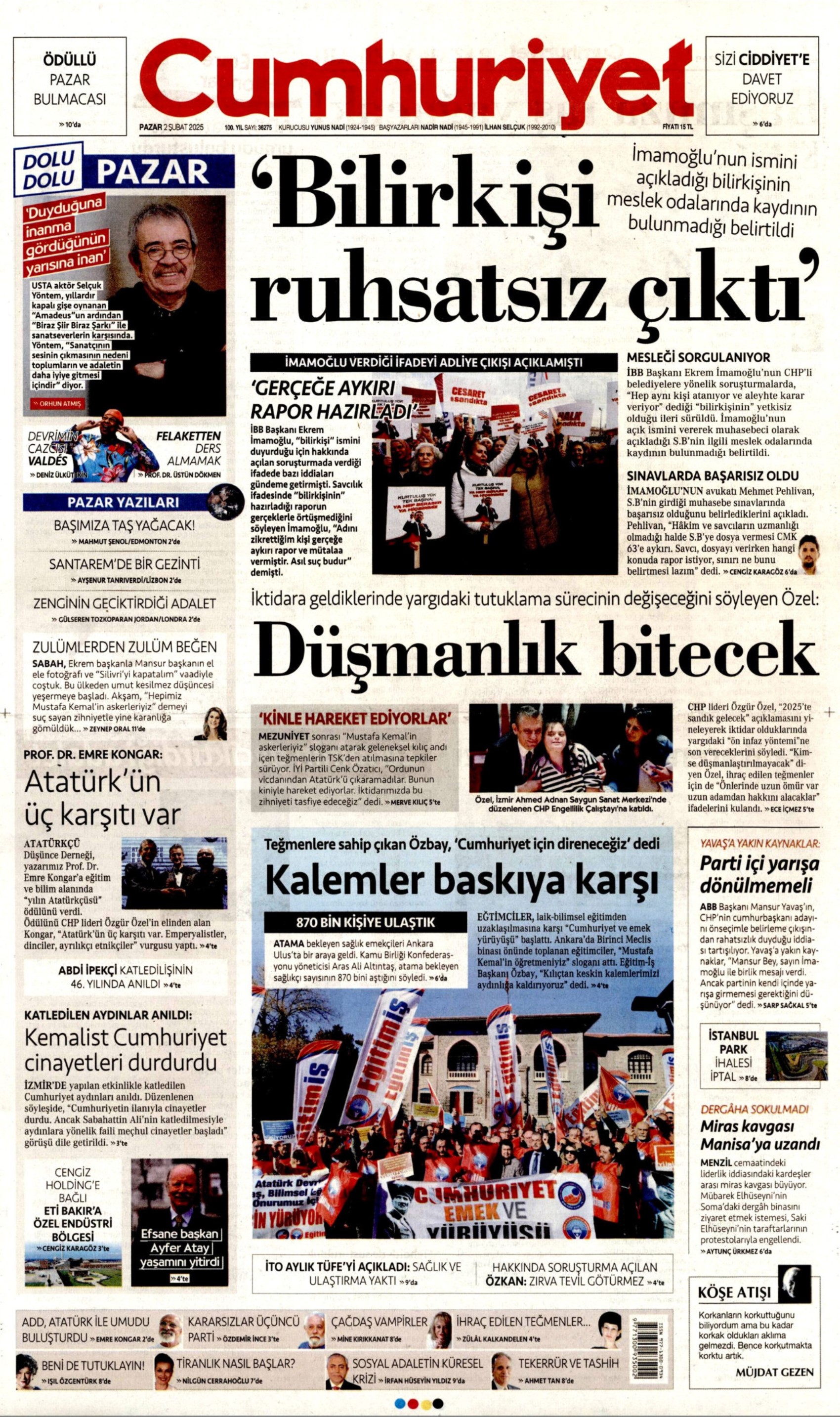 2 Şubat 2025 gazete manşetleri: ‘Teğmenleri ‘verilmeyen emre itaatsizlikten’ ihraç etmişler!'
