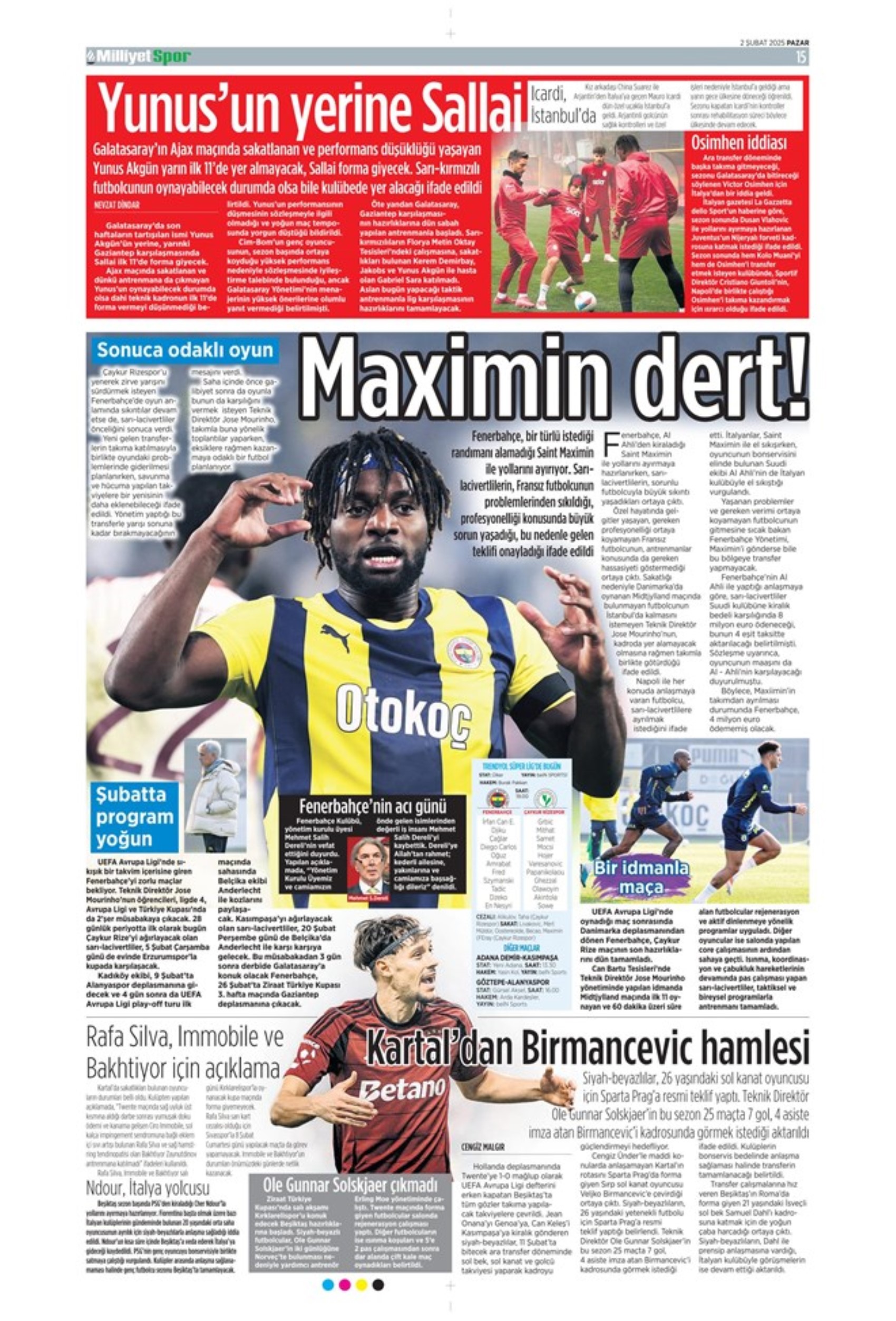 Sporun manşetleri: Fenerbahçe'de hareketli saatler: Maximin 'out' Son 'in'