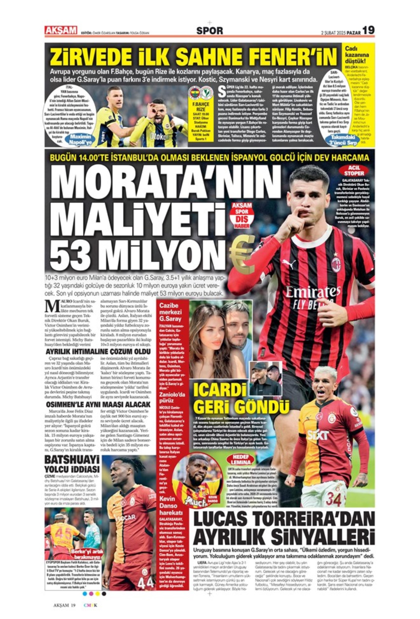 Sporun manşetleri: Fenerbahçe'de hareketli saatler: Maximin 'out' Son 'in'