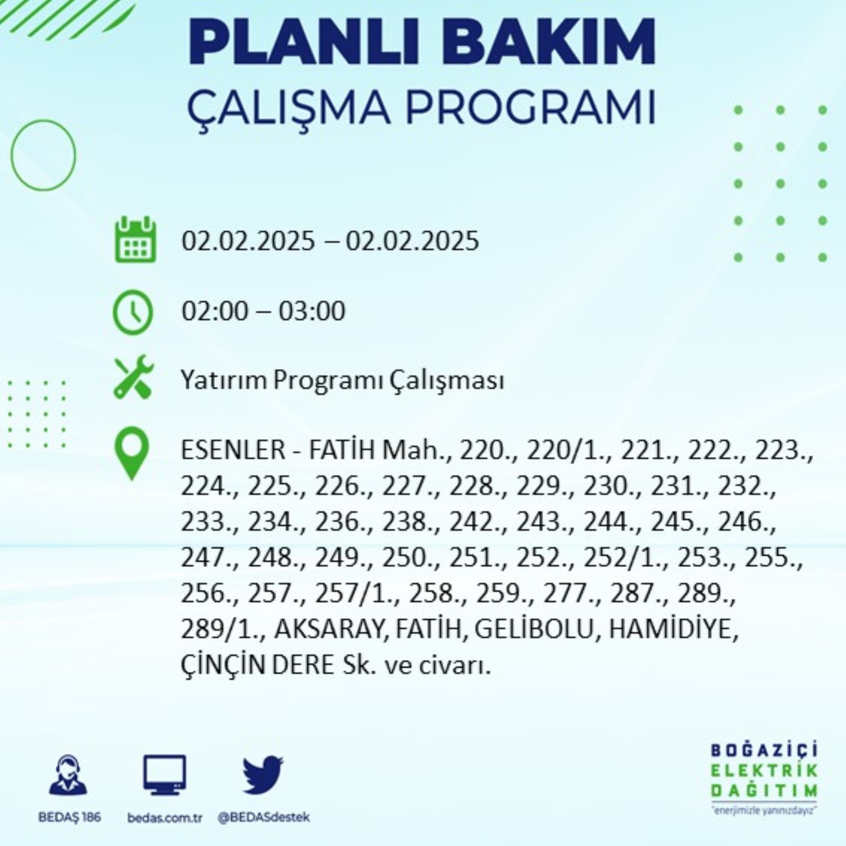 BEDAŞ açıkladı... İstanbul'da elektrik kesintisi: 2 Şubat'ta hangi mahalleler etkilenecek?