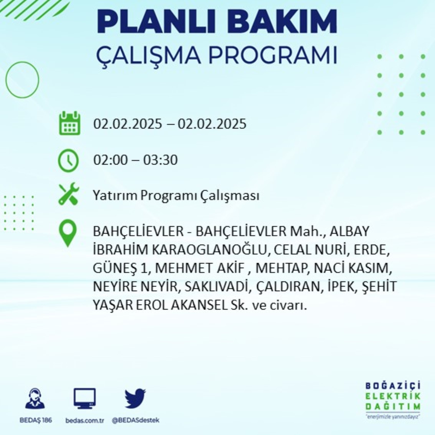 BEDAŞ açıkladı... İstanbul'da elektrik kesintisi: 2 Şubat'ta hangi mahalleler etkilenecek?