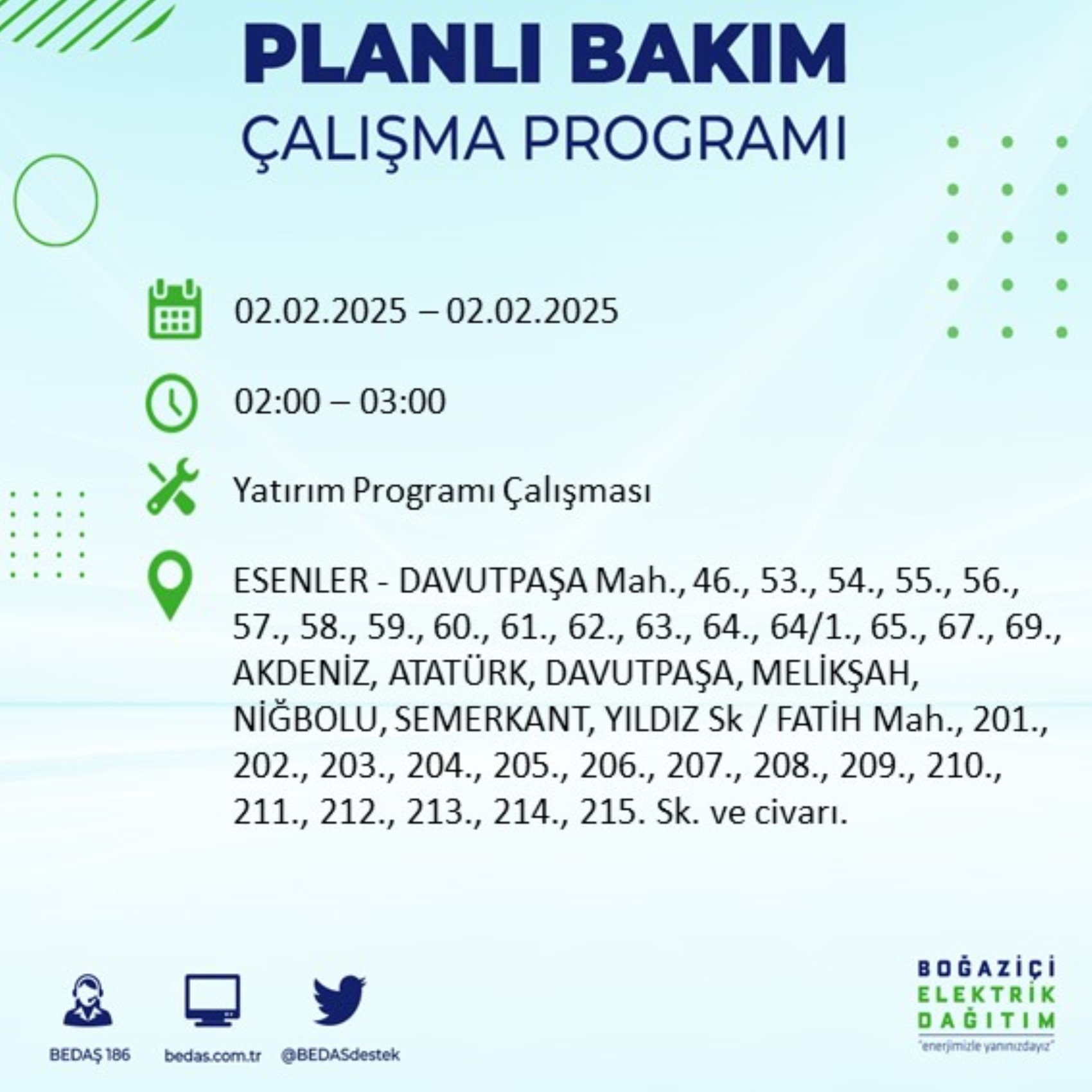 BEDAŞ açıkladı... İstanbul'da elektrik kesintisi: 2 Şubat'ta hangi mahalleler etkilenecek?