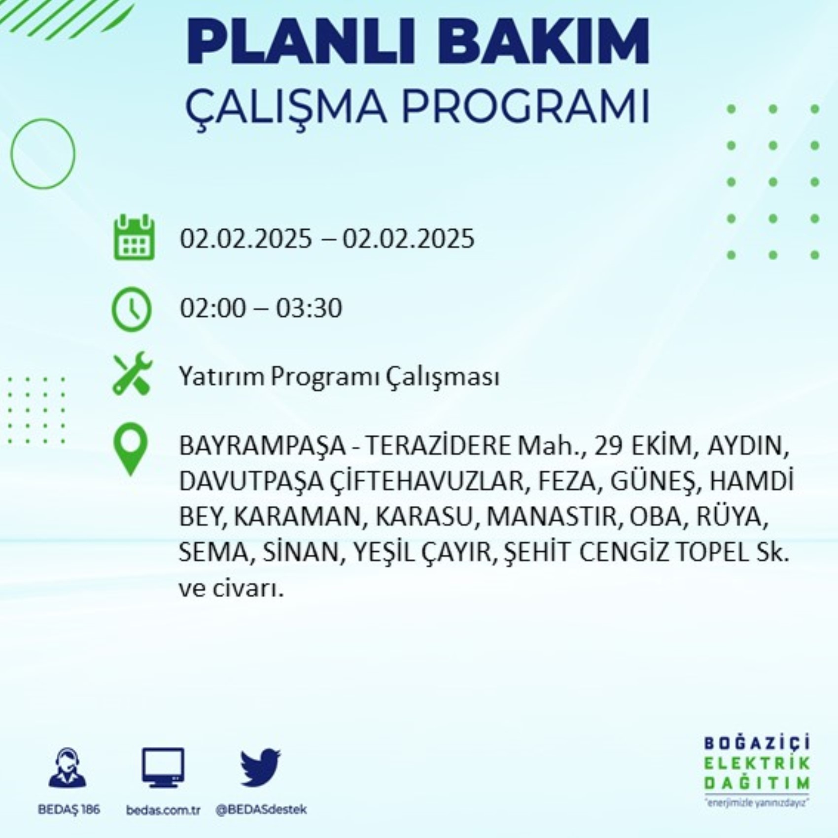 BEDAŞ açıkladı... İstanbul'da elektrik kesintisi: 2 Şubat'ta hangi mahalleler etkilenecek?