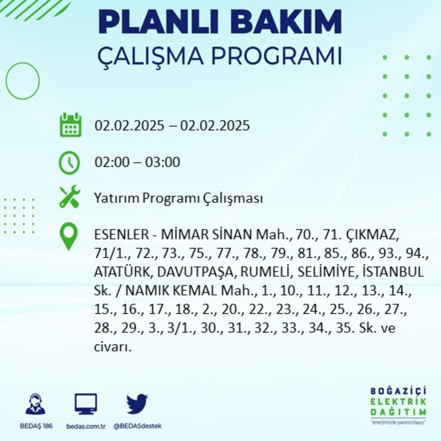 BEDAŞ açıkladı... İstanbul'da elektrik kesintisi: 2 Şubat'ta hangi mahalleler etkilenecek?