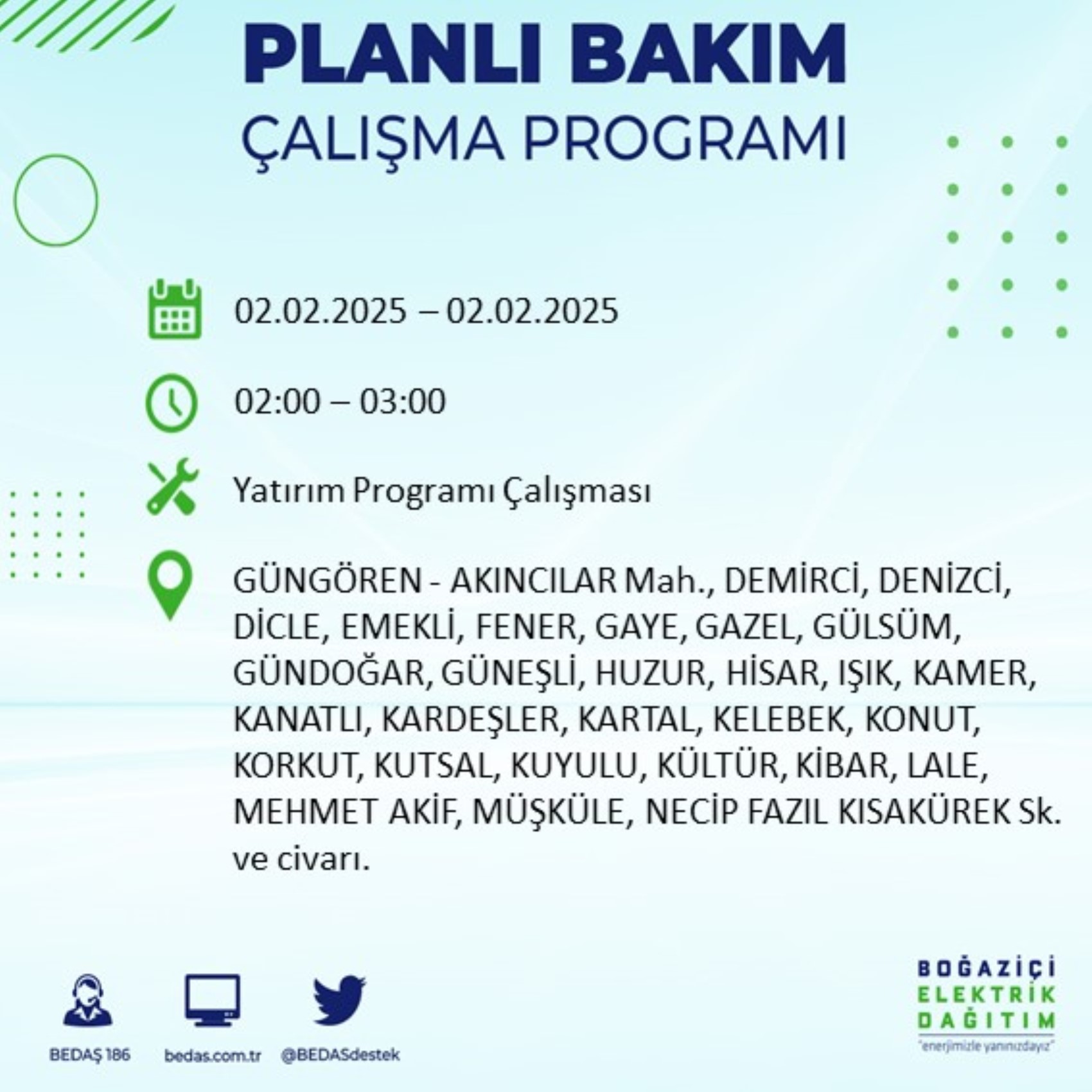 BEDAŞ açıkladı... İstanbul'da elektrik kesintisi: 2 Şubat'ta hangi mahalleler etkilenecek?