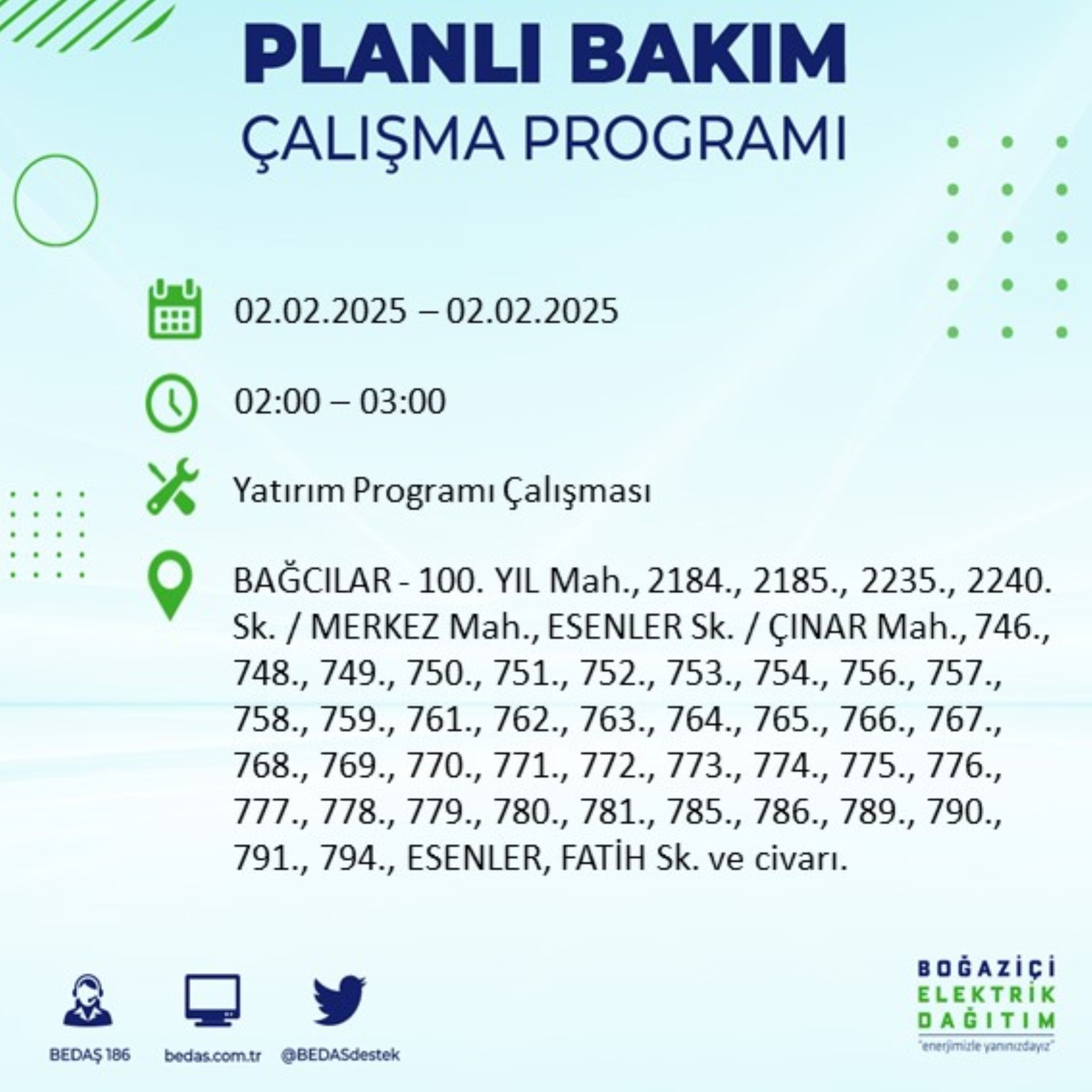 BEDAŞ açıkladı... İstanbul'da elektrik kesintisi: 2 Şubat'ta hangi mahalleler etkilenecek?