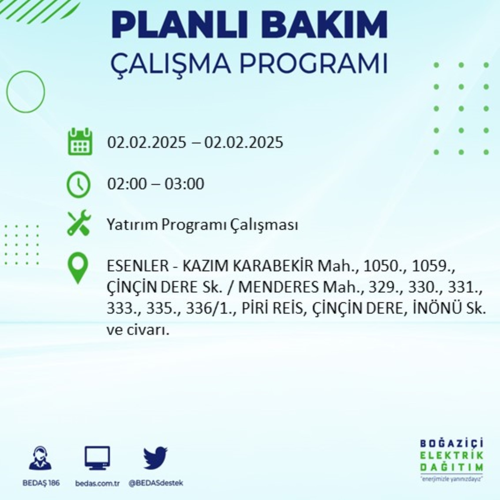 BEDAŞ açıkladı... İstanbul'da elektrik kesintisi: 2 Şubat'ta hangi mahalleler etkilenecek?