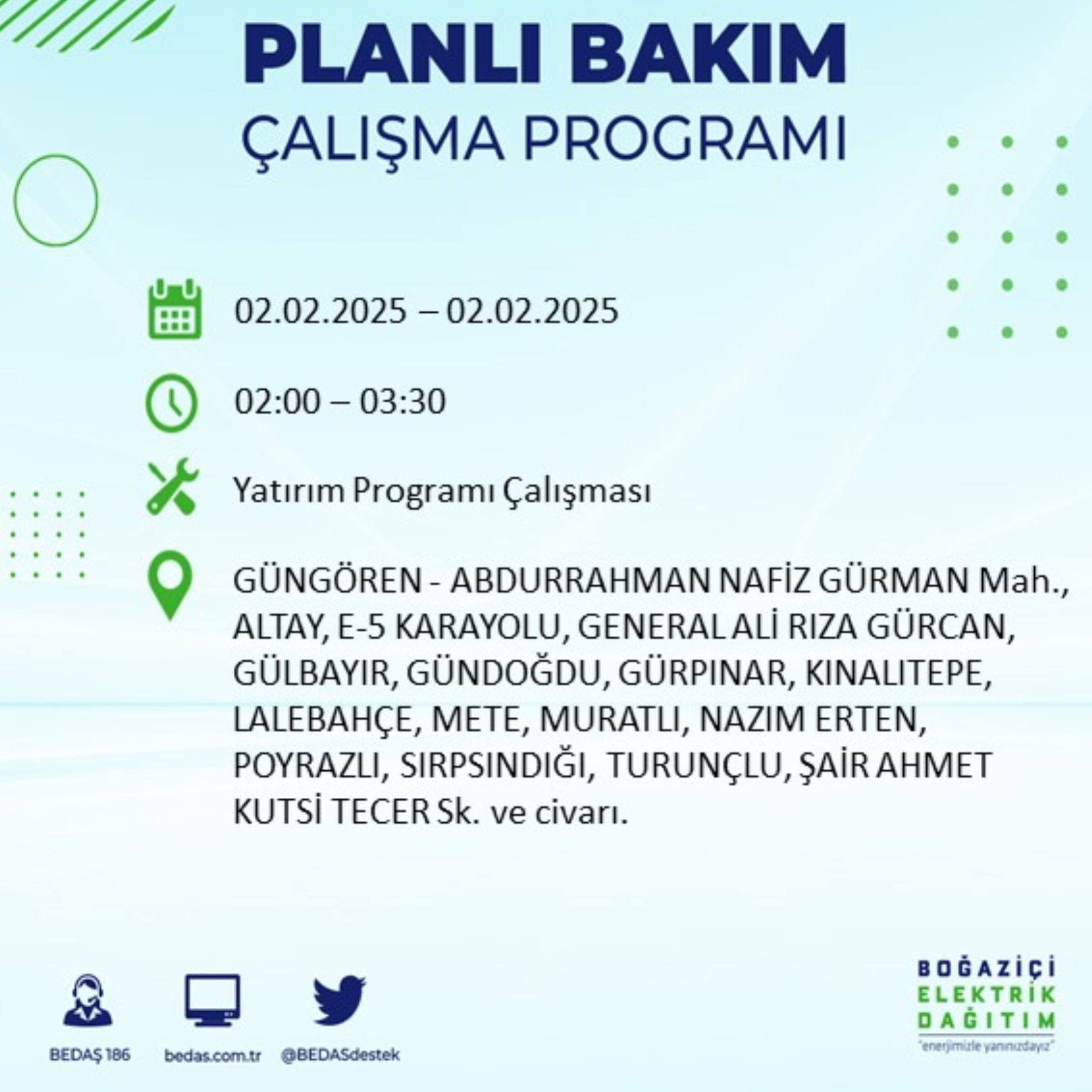 BEDAŞ açıkladı... İstanbul'da elektrik kesintisi: 2 Şubat'ta hangi mahalleler etkilenecek?