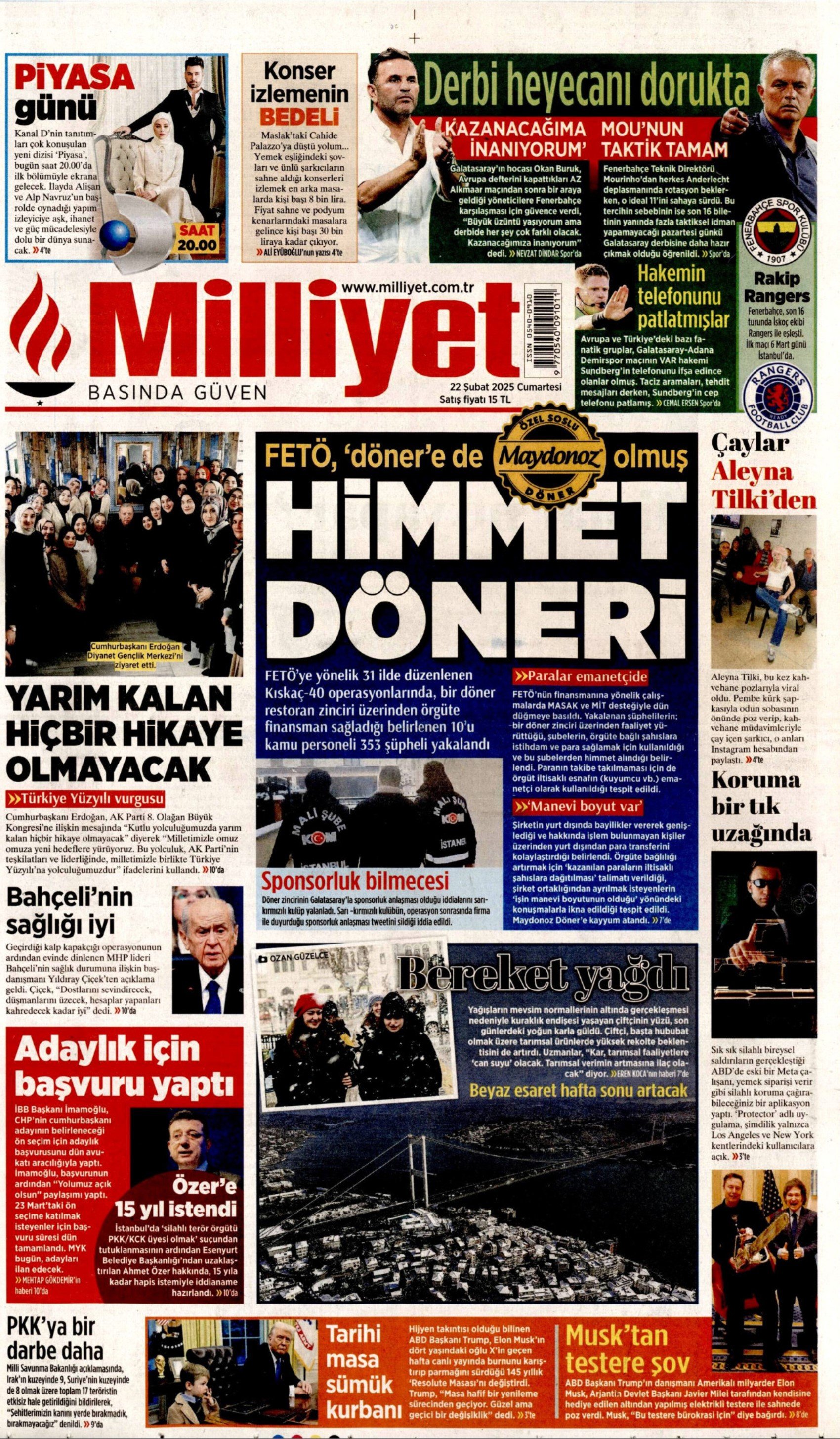 22 Şubat 2025 gazete manşetleri: Gazeteler, İmamoğlu'nun adaylığını ve Maydonoz Döner operasyonunu nasıl gördü?