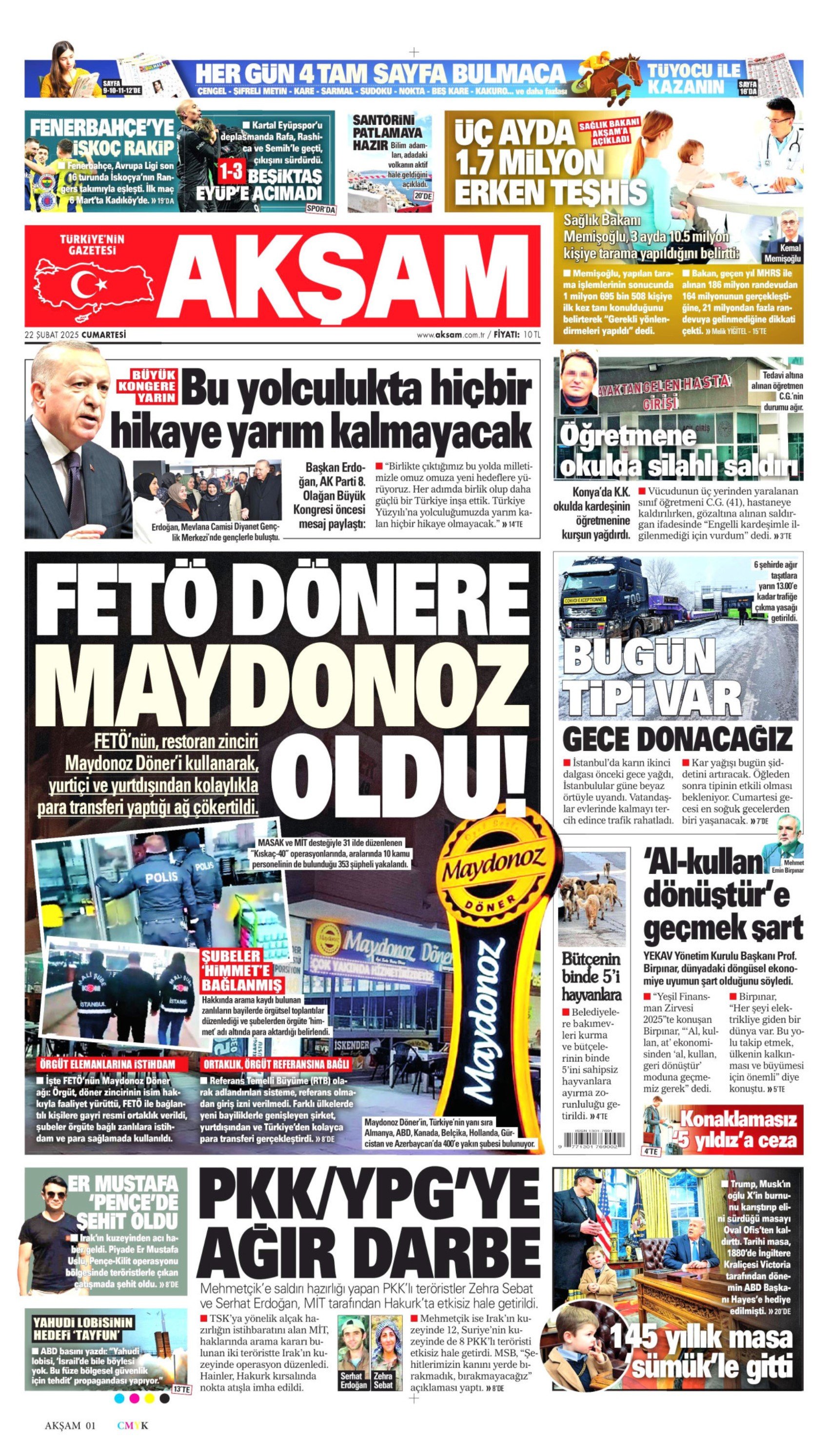 22 Şubat 2025 gazete manşetleri: Gazeteler, İmamoğlu'nun adaylığını ve Maydonoz Döner operasyonunu nasıl gördü?