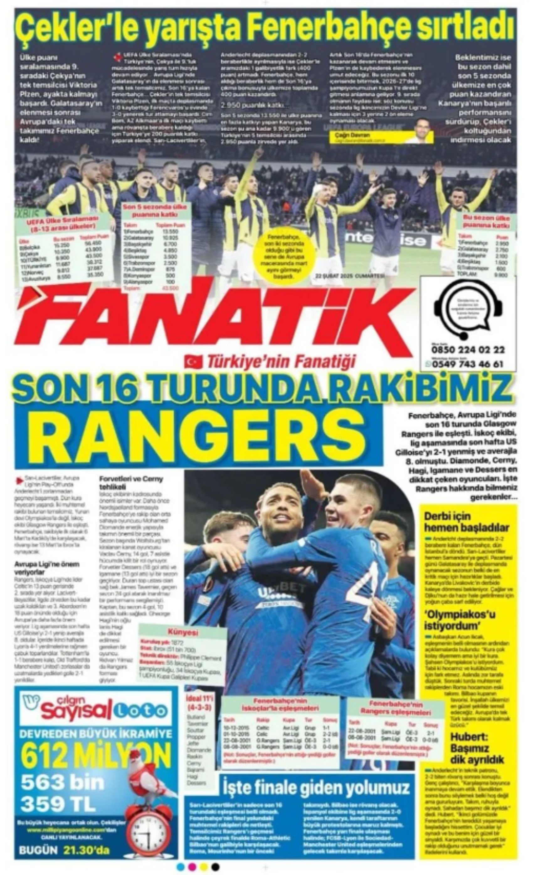 Günün spor manşetleri: Fenerbahçe'nin Avrupa'daki rakibi Glasgow Rangers!