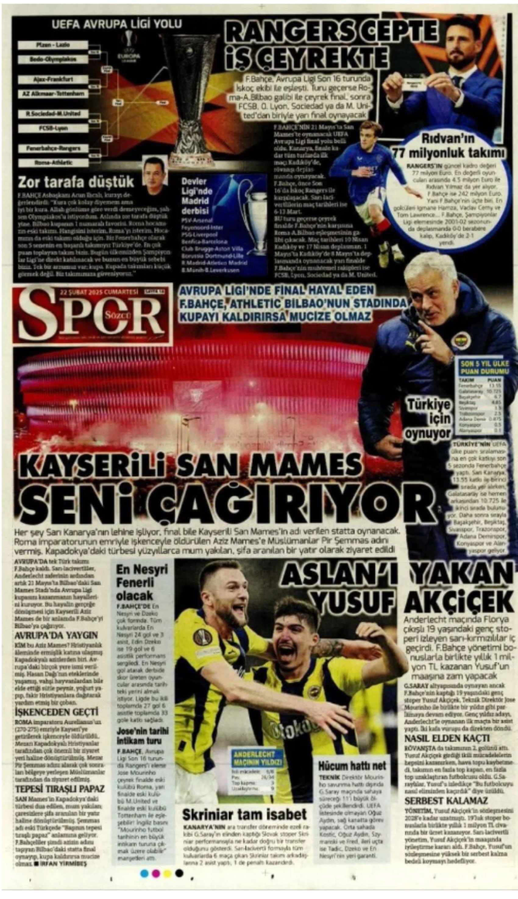 Günün spor manşetleri: Fenerbahçe'nin Avrupa'daki rakibi Glasgow Rangers!