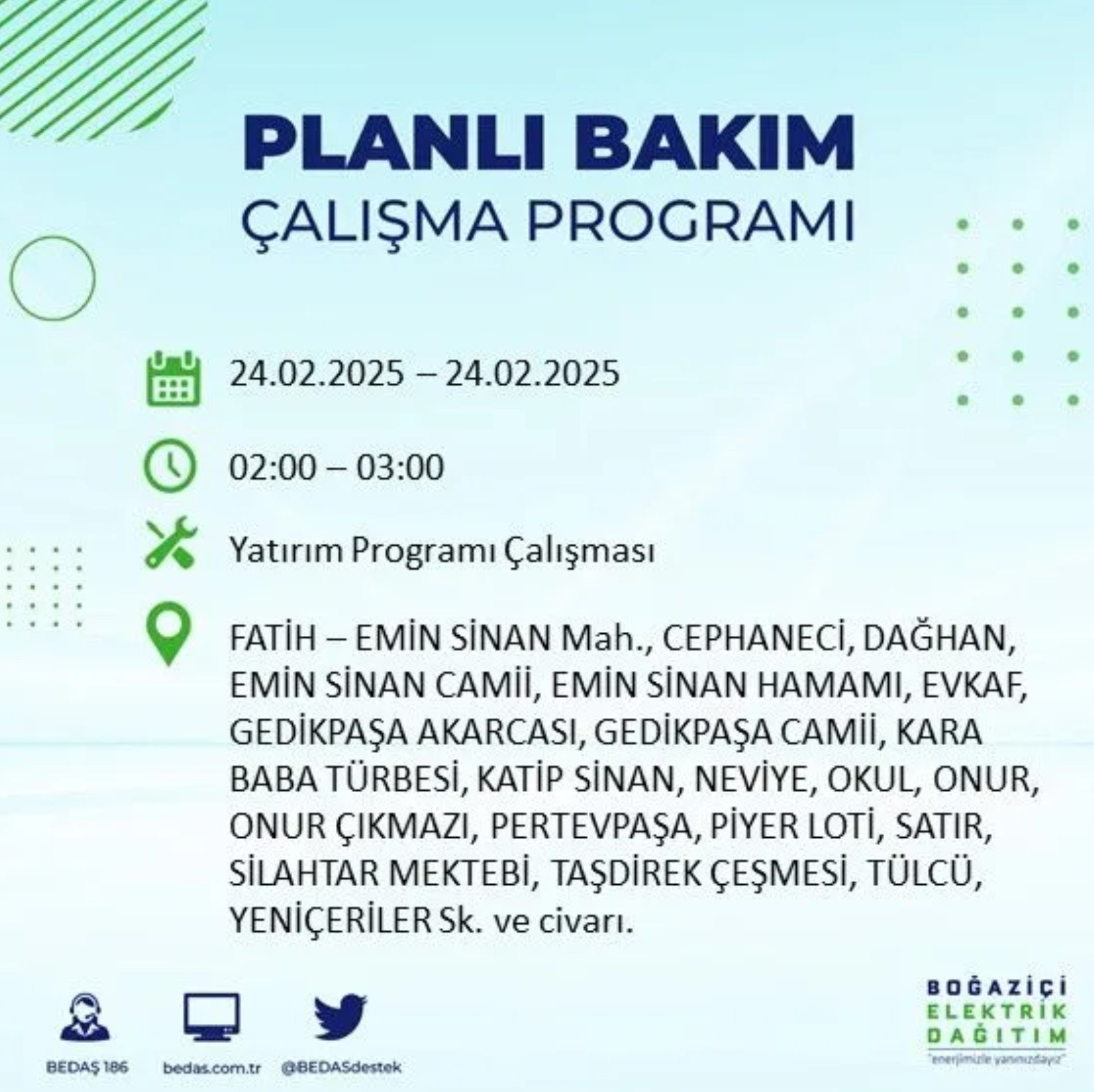 BEDAŞ açıkladı... İstanbul'da elektrik kesintisi: 24 Şubat'ta hangi mahalleler etkilenecek?