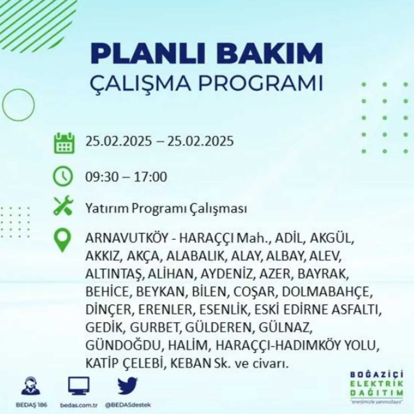 BEDAŞ açıkladı... İstanbul'da elektrik kesintisi: 25 Şubat'ta hangi mahalleler etkilenecek?