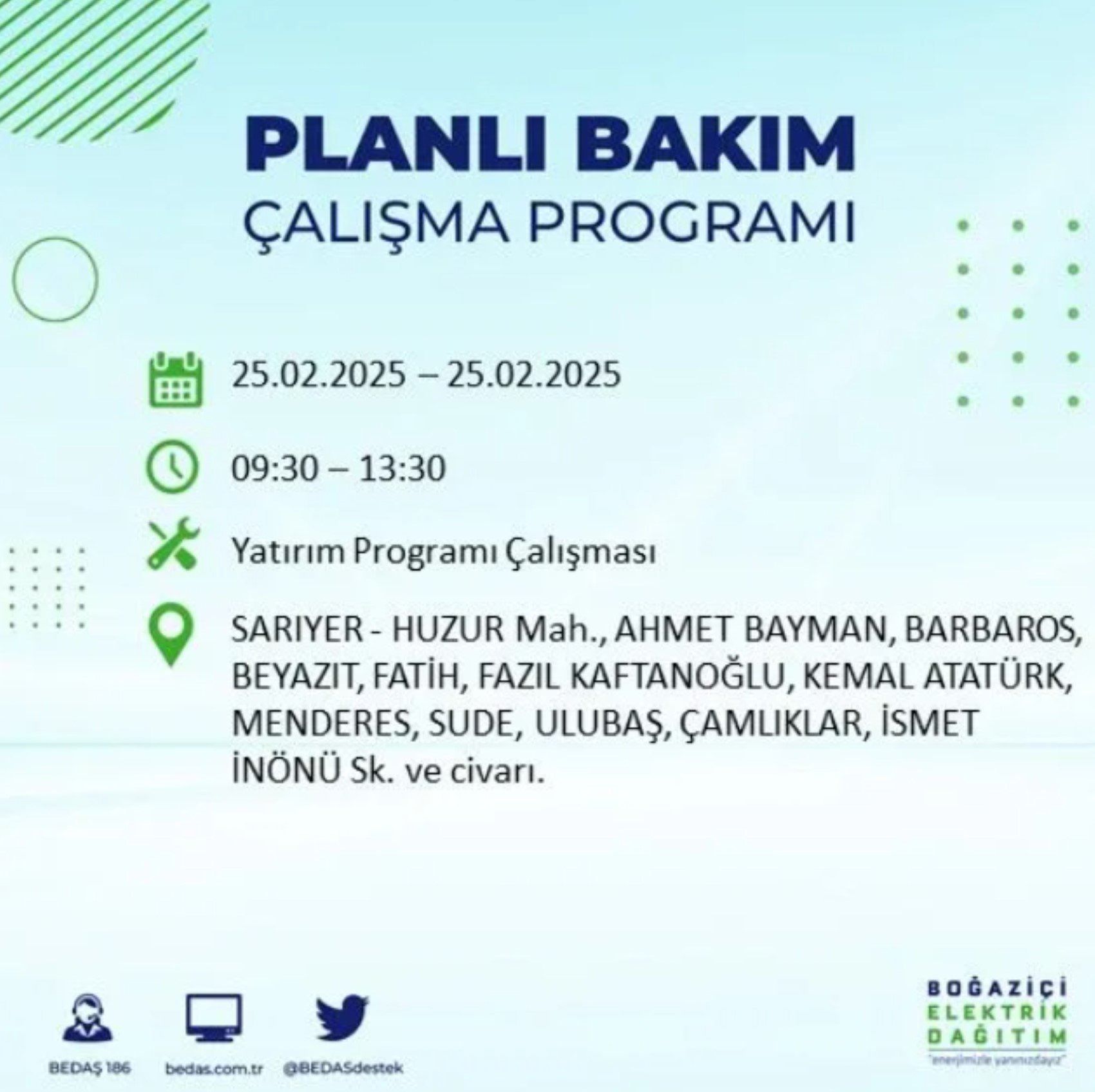 BEDAŞ açıkladı... İstanbul'da elektrik kesintisi: 25 Şubat'ta hangi mahalleler etkilenecek?