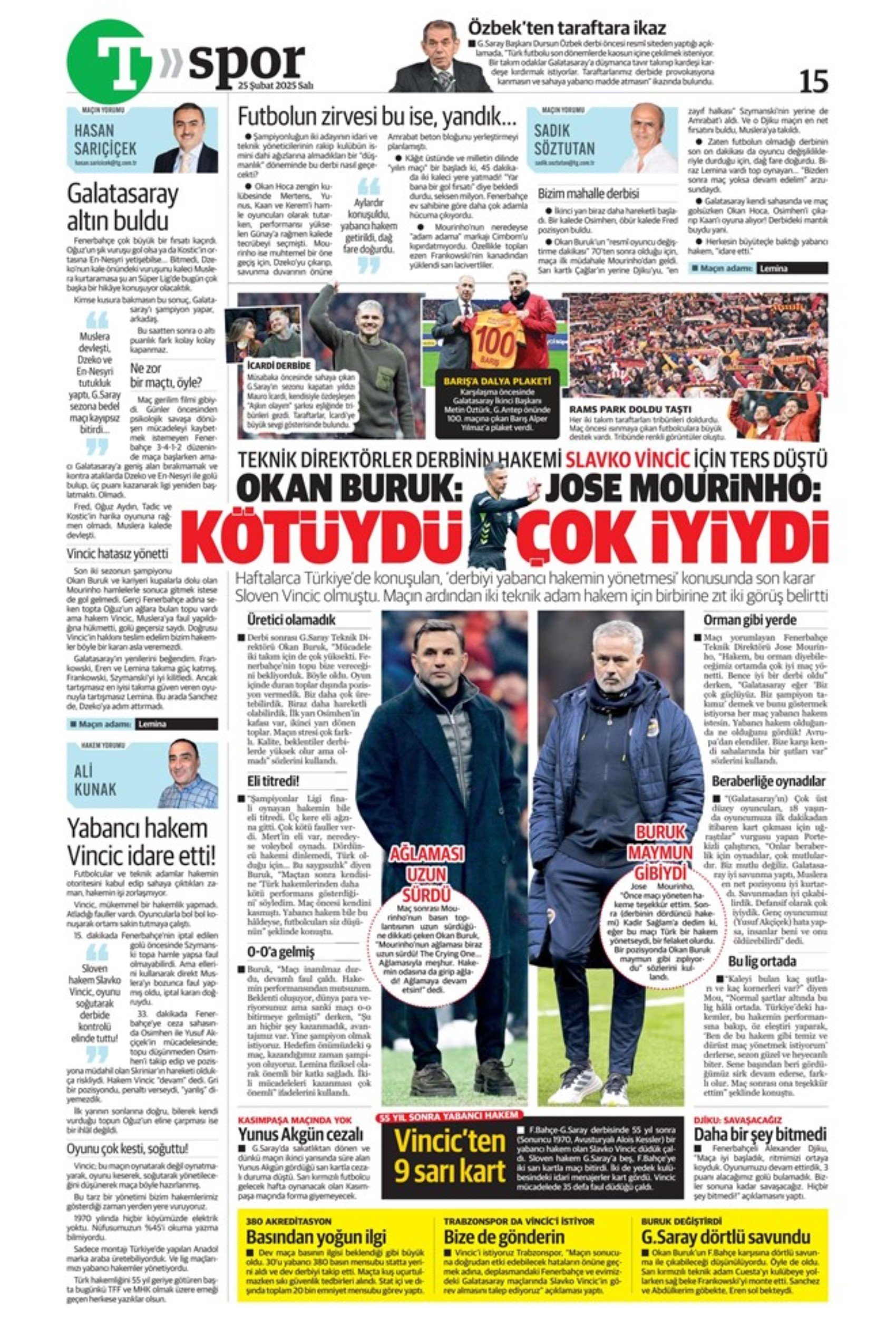 Sporda günün manşetleri... Seyrantepe'de gol çıkmadı: Mourinho ve Okan Buruk arasında demeç savaşları