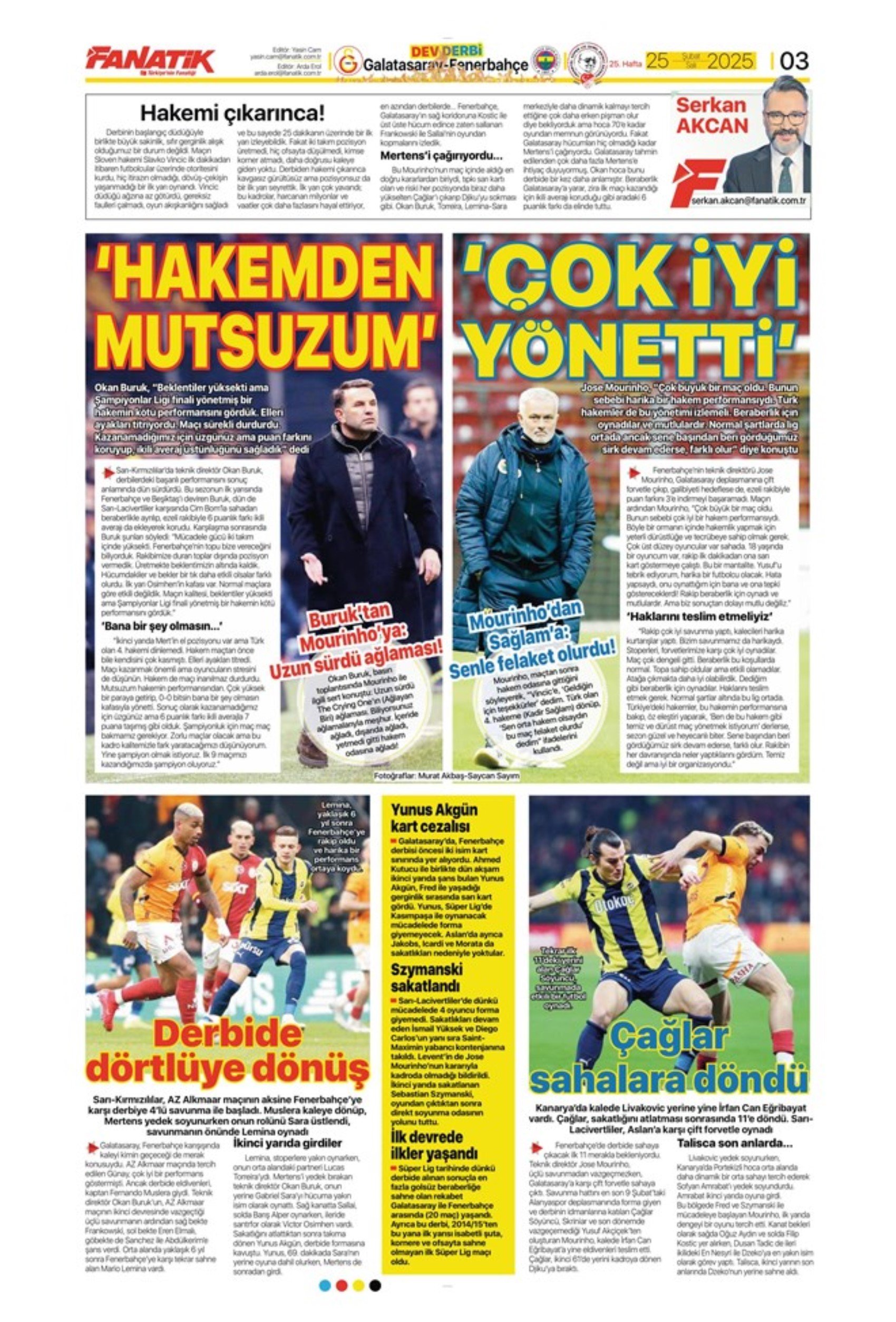 Sporda günün manşetleri... Seyrantepe'de gol çıkmadı: Mourinho ve Okan Buruk arasında demeç savaşları