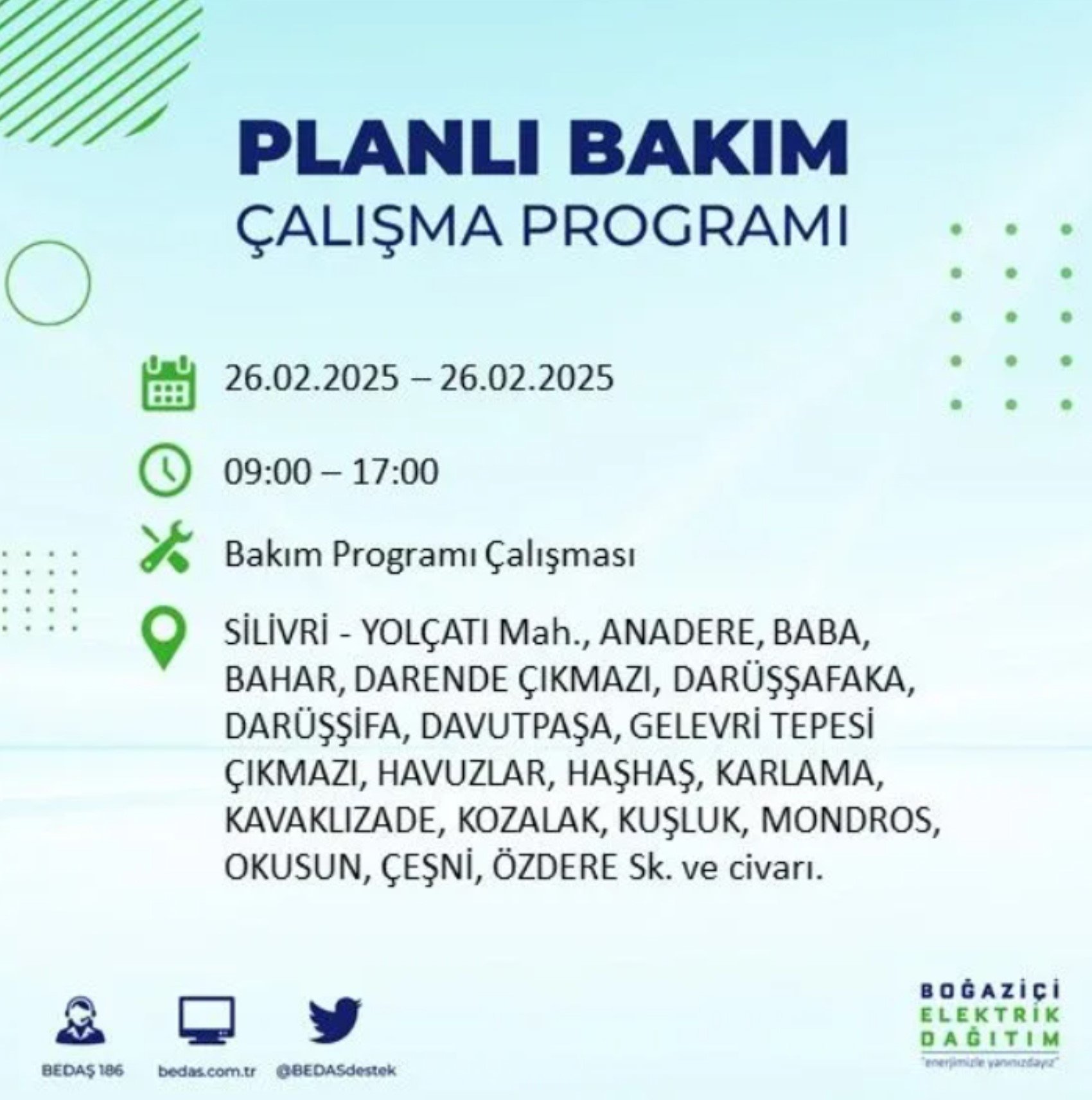 BEDAŞ açıkladı... İstanbul'da elektrik kesintisi: 26 Şubat'ta hangi mahalleler etkilenecek?