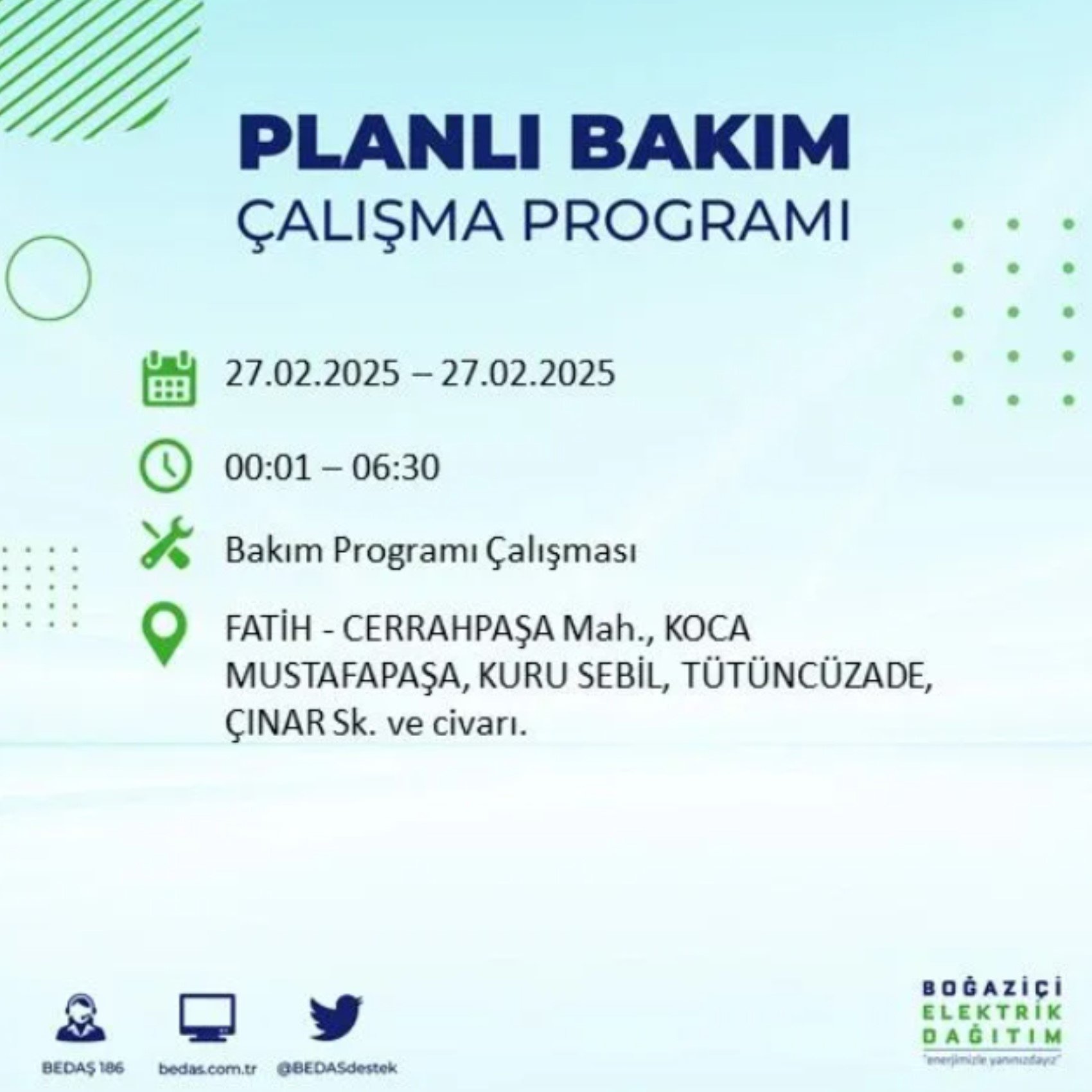 BEDAŞ açıkladı... İstanbul'da elektrik kesintisi: 27 Şubat'ta hangi mahalleler etkilenecek?