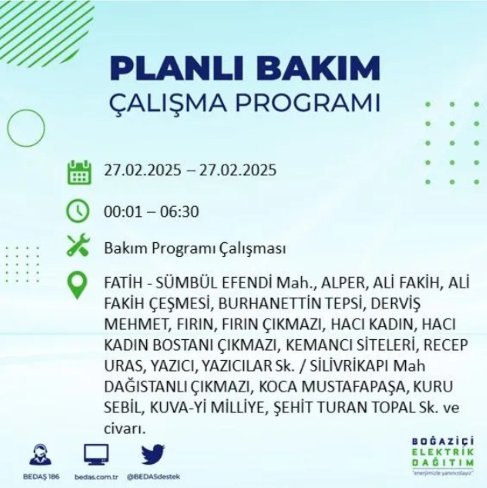 BEDAŞ açıkladı... İstanbul'da elektrik kesintisi: 27 Şubat'ta hangi mahalleler etkilenecek?