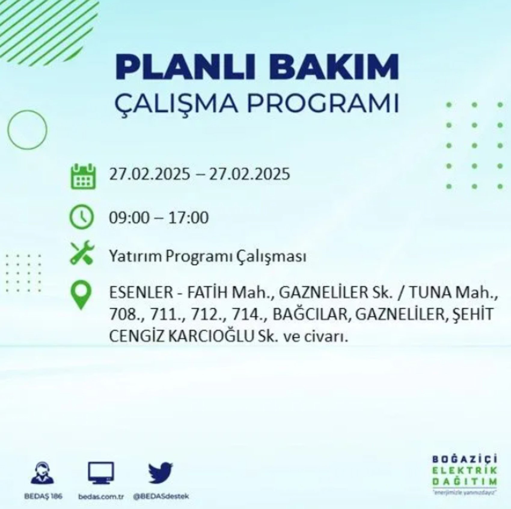 BEDAŞ açıkladı... İstanbul'da elektrik kesintisi: 27 Şubat'ta hangi mahalleler etkilenecek?