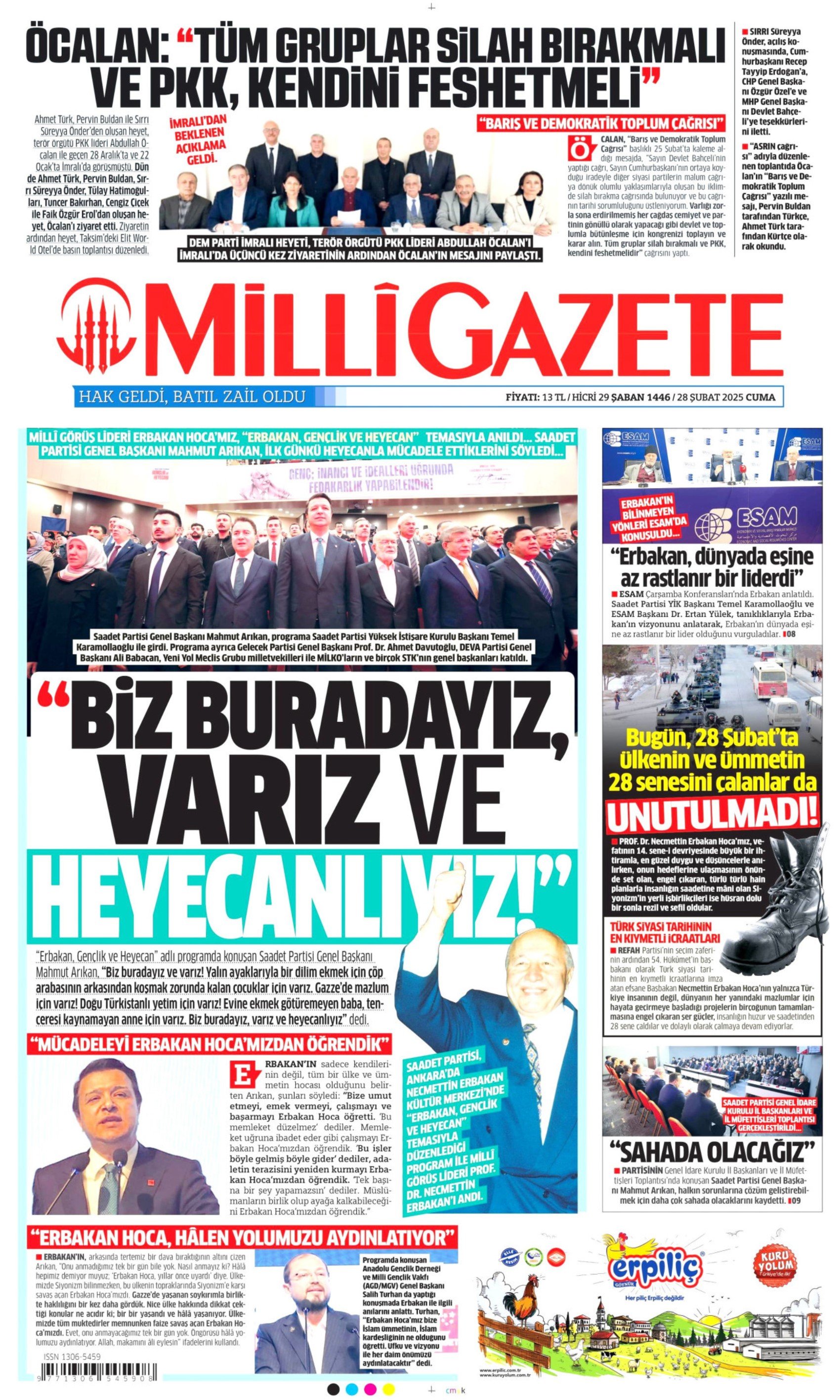 28 Şubat 2025 gazete manşetleri: Gazeteler, teröristbaşı Abdullah Öcalan'ın silah bırakma çağrısını nasıl gördü?