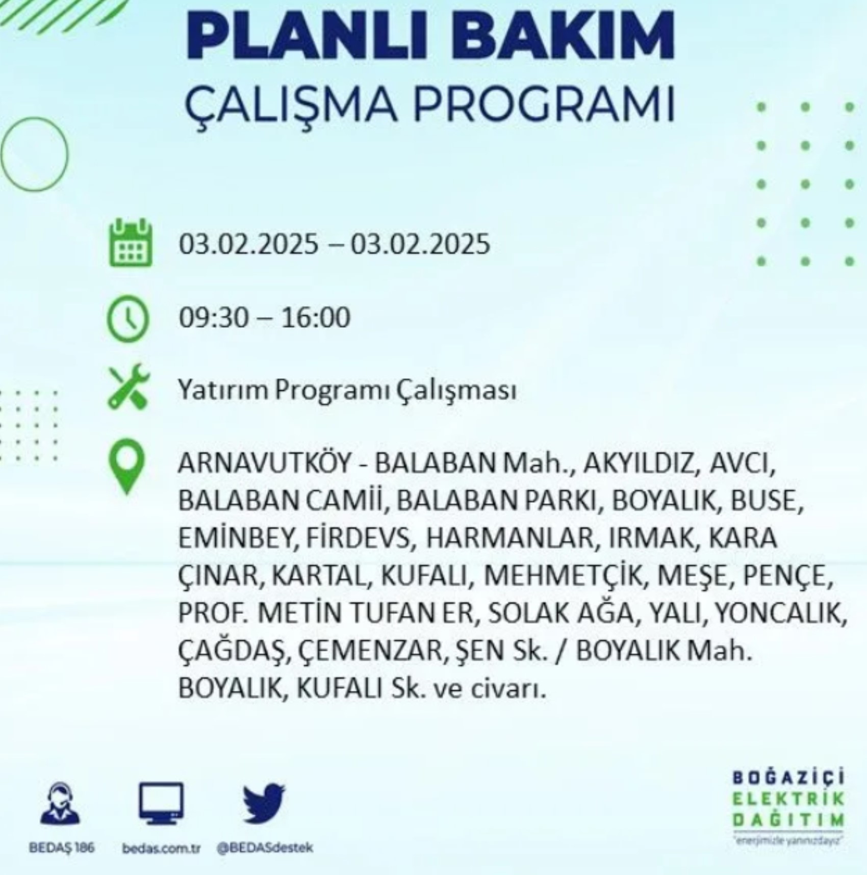 BEDAŞ açıkladı... İstanbul'da elektrik kesintisi: 3 Şubat'ta hangi mahalleler etkilenecek?