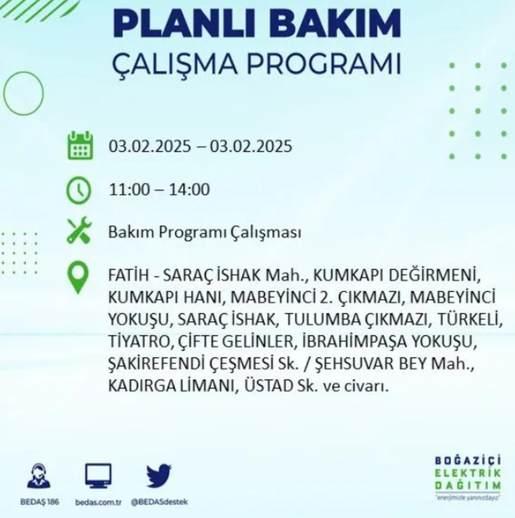 BEDAŞ açıkladı... İstanbul'da elektrik kesintisi: 3 Şubat'ta hangi mahalleler etkilenecek?