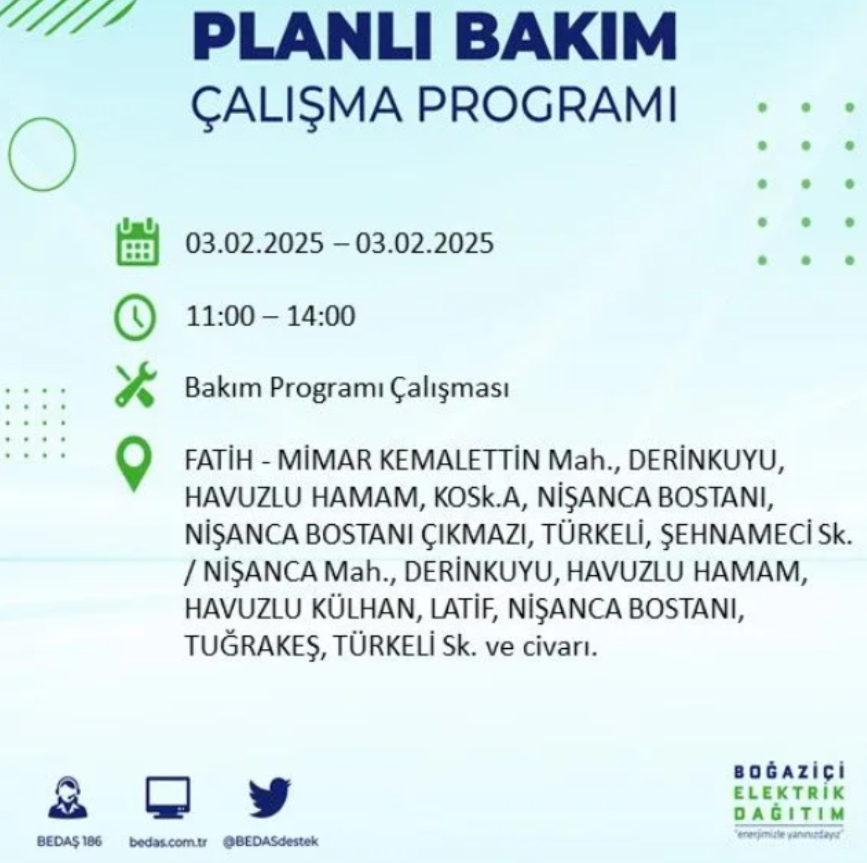 BEDAŞ açıkladı... İstanbul'da elektrik kesintisi: 3 Şubat'ta hangi mahalleler etkilenecek?