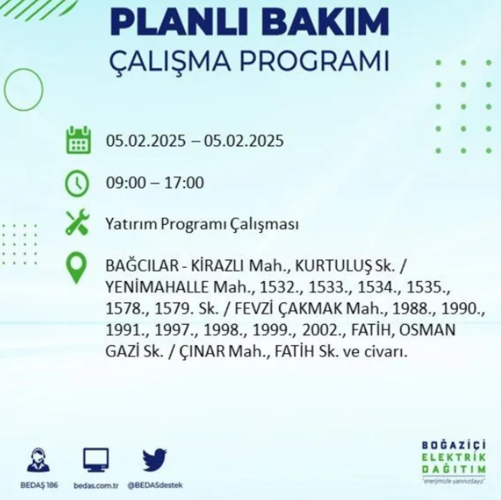 BEDAŞ açıkladı... İstanbul'da elektrik kesintisi: 5 Şubat'ta hangi mahalleler etkilenecek?